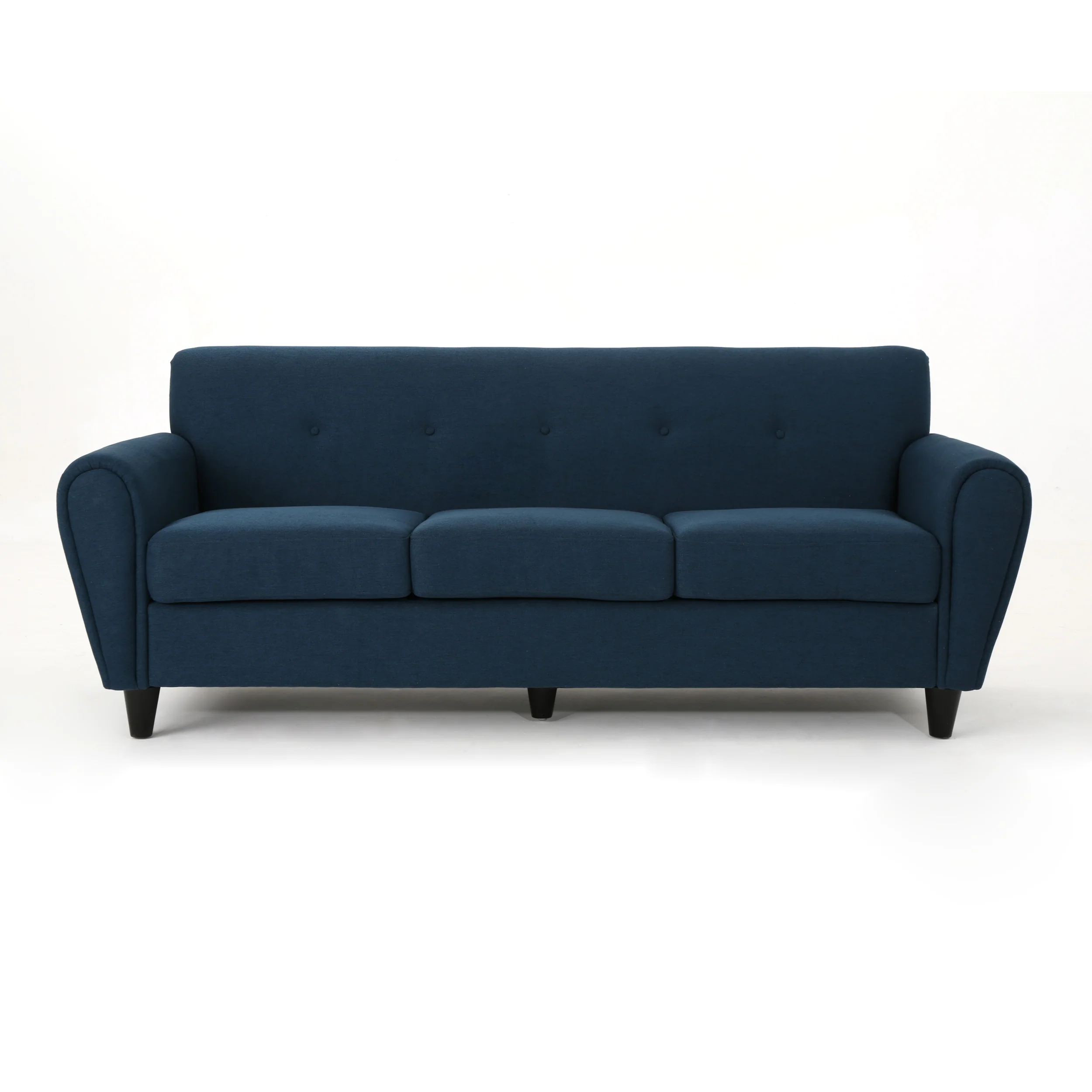 Emily Contemporary Button Tufted Fabric Upholstered Three-Seater Sofa - furnishings