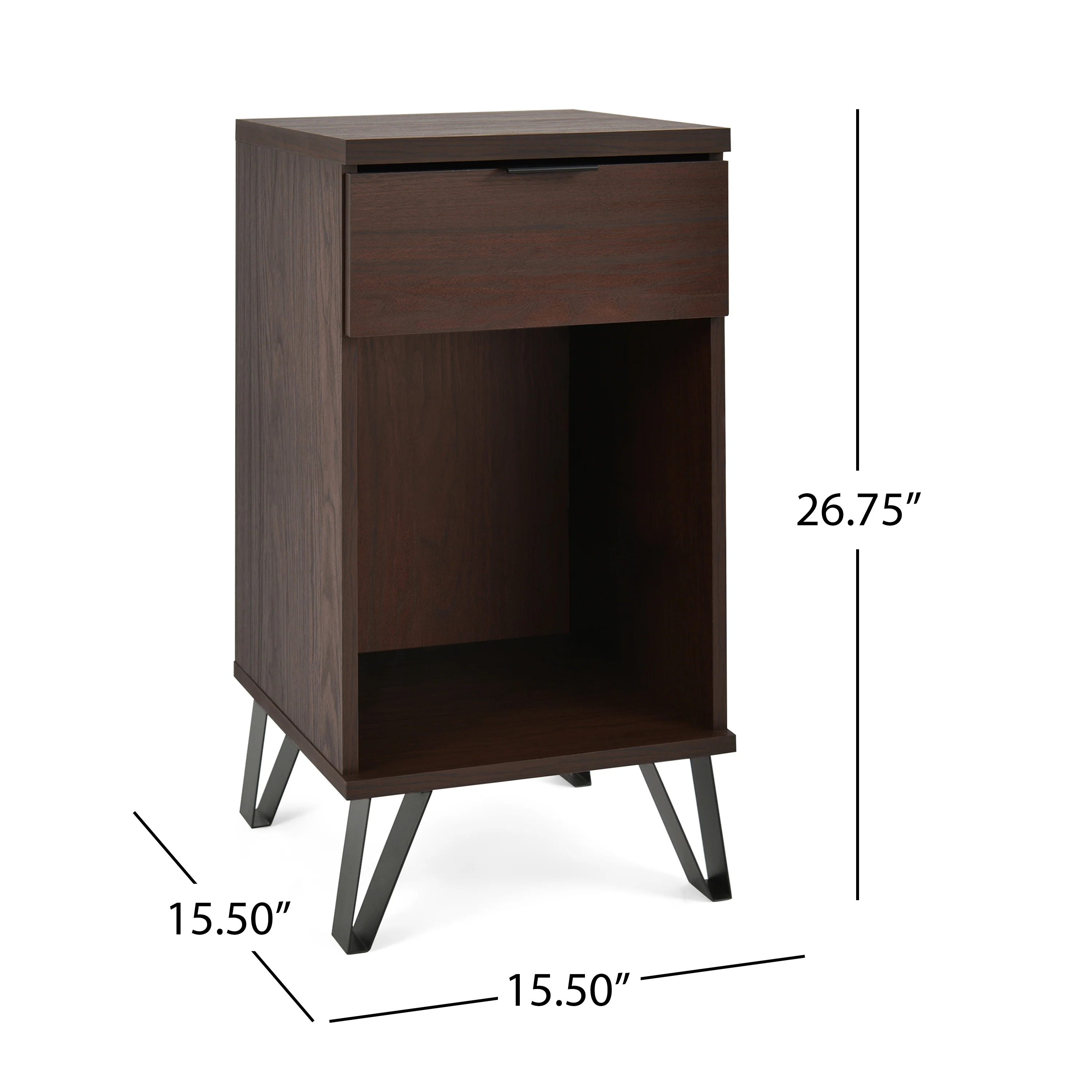 Demijen Modern Industrial Tall Nightstand with Drawer, Walnut and Matte Black - furnishings