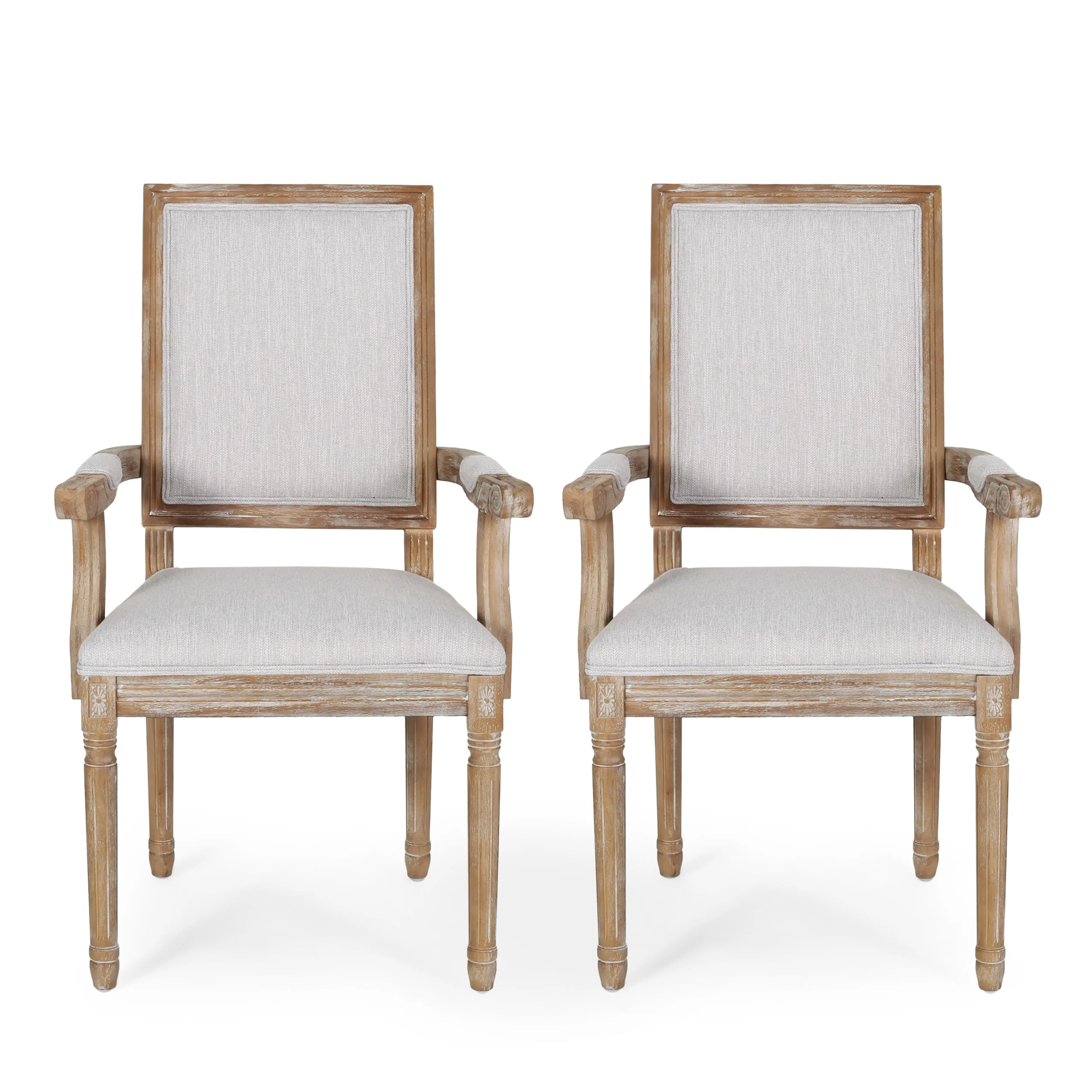 Ashlyn French Country Fabric Upholstered Wood Dining Chairs, Set of 2 - furnishings
