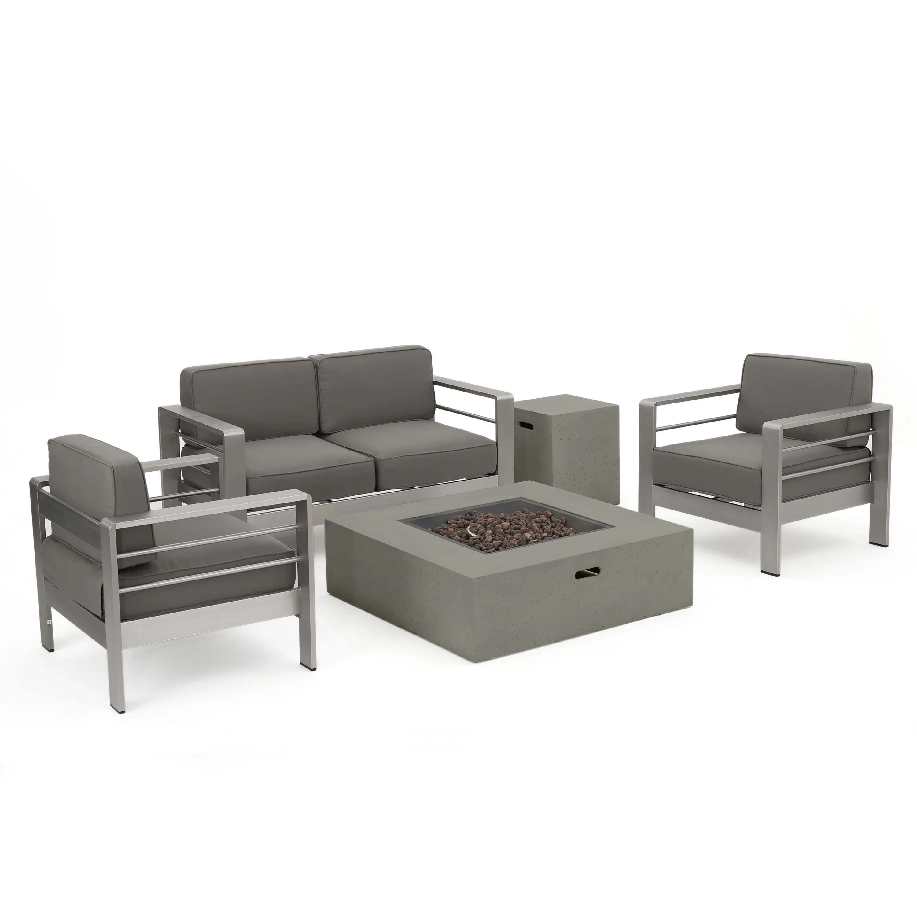 Coral Outdoor Aluminum 4 Seater Chat Set with Fire Pit - furnbro