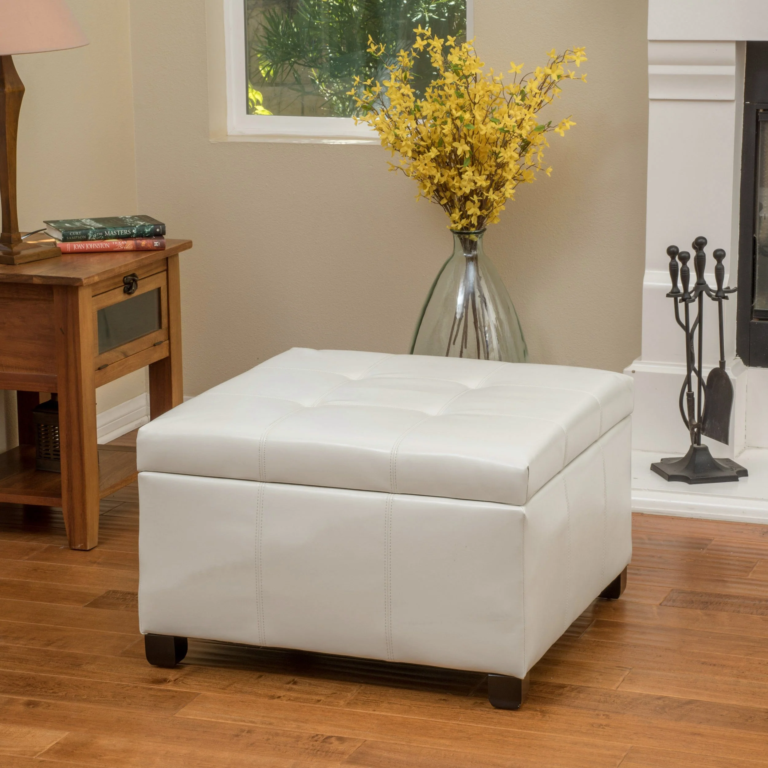 Kensington Leather Square Storage Ottoman Coffee Table - furnishings