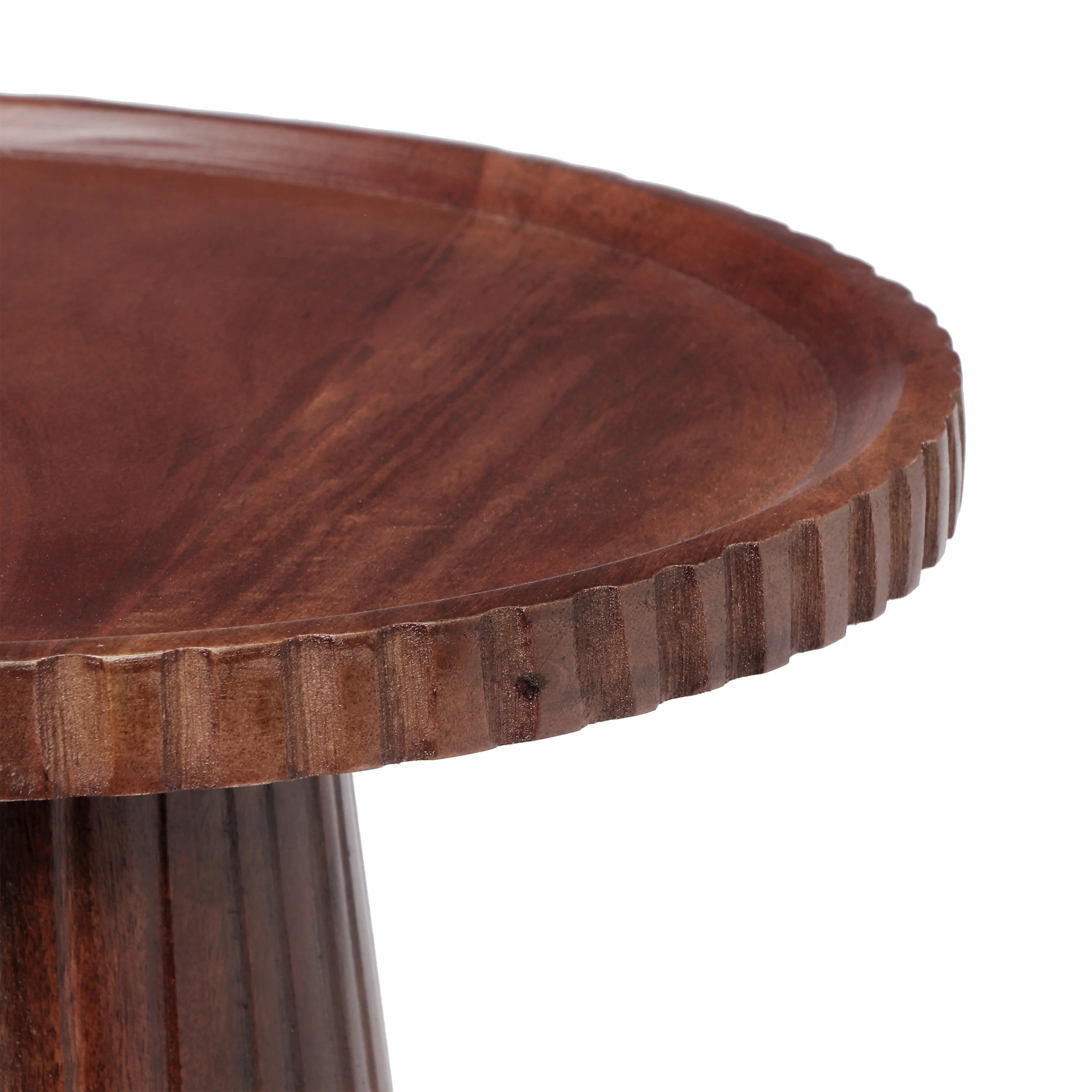 Zephy Round Pedestal Side End Table, Mango Wood - furnishings