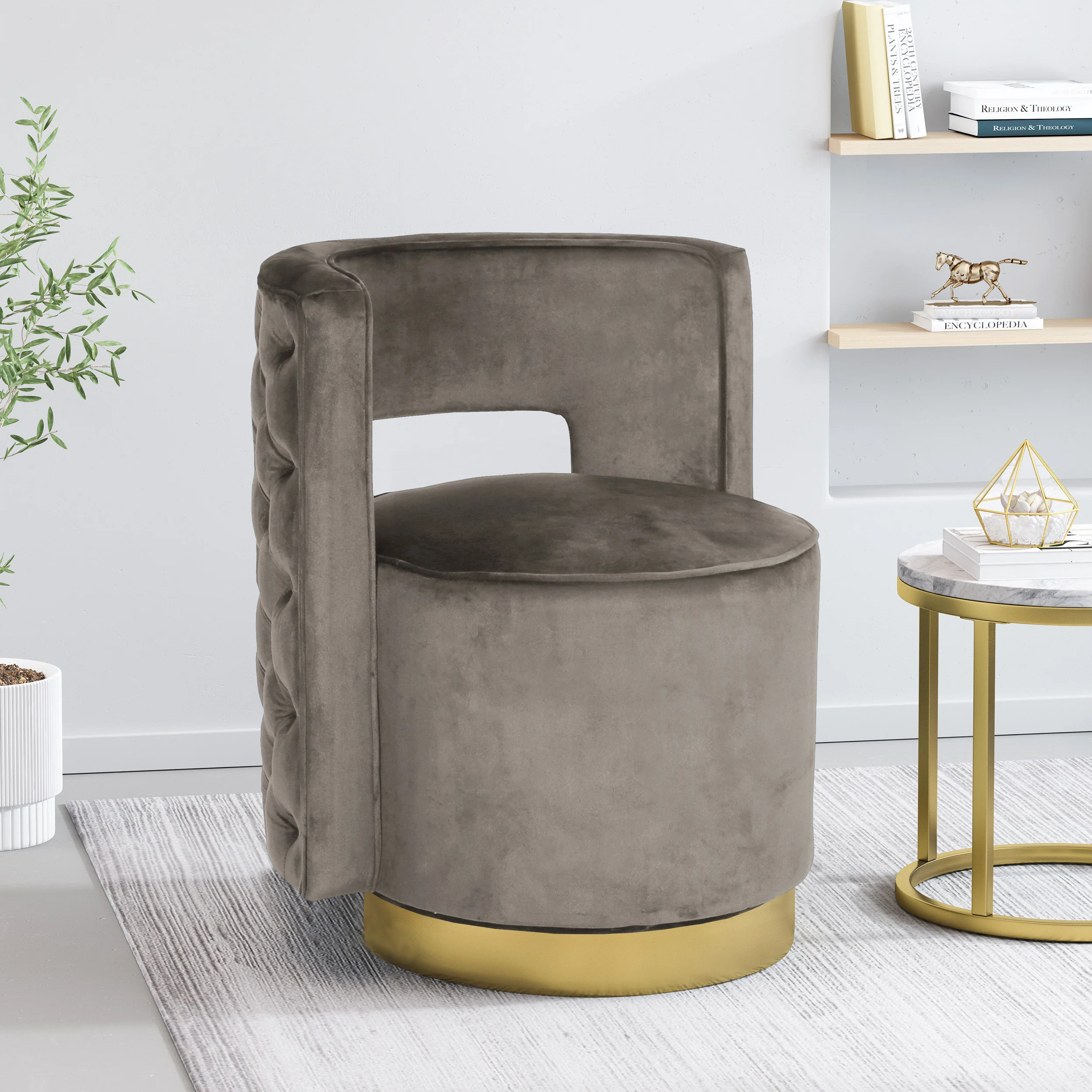 Freas Modern Glam Round Open Back Velvet Swivel Club Chair - furnishings