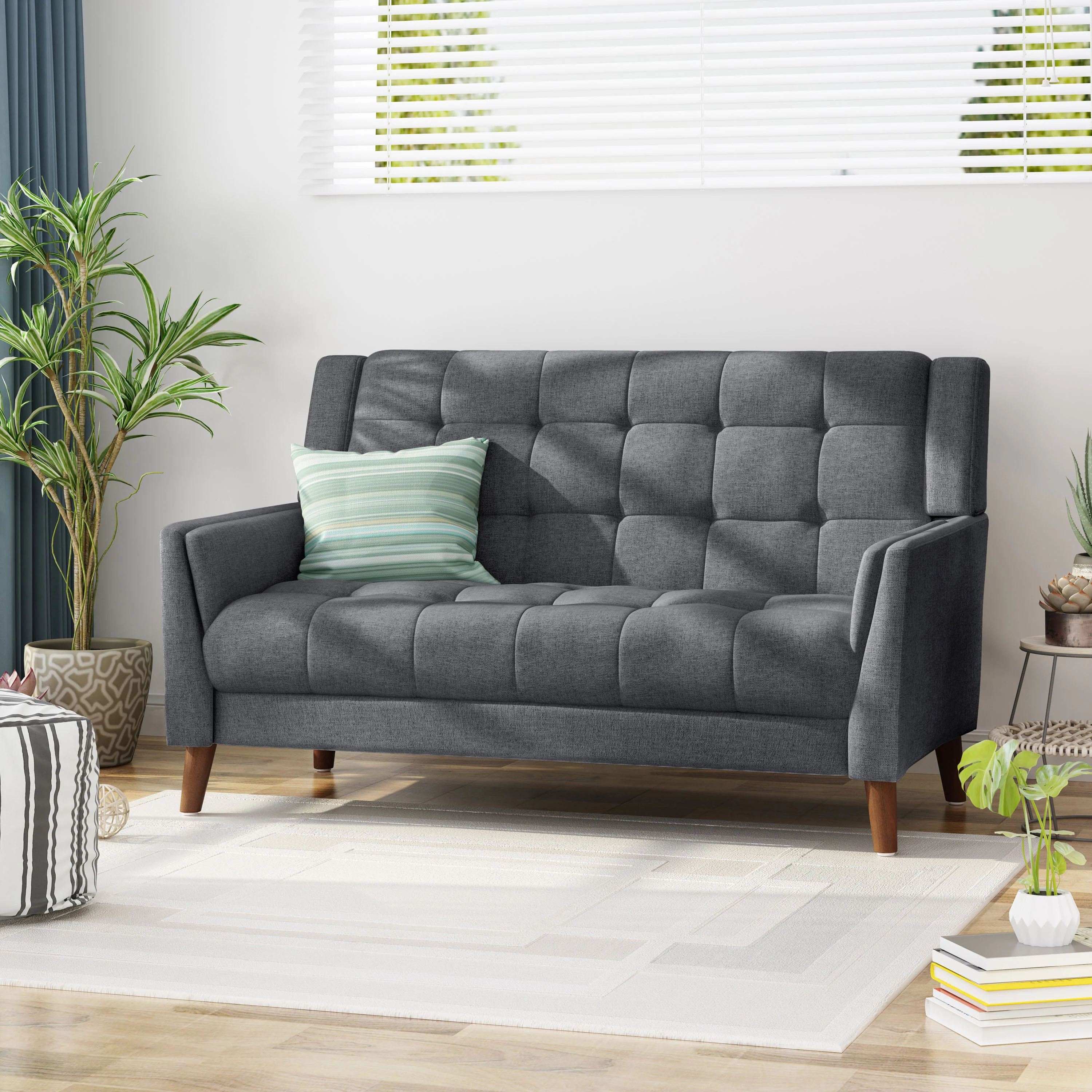 Anvith Mid Century Modern Fabric Loveseat - furnishings