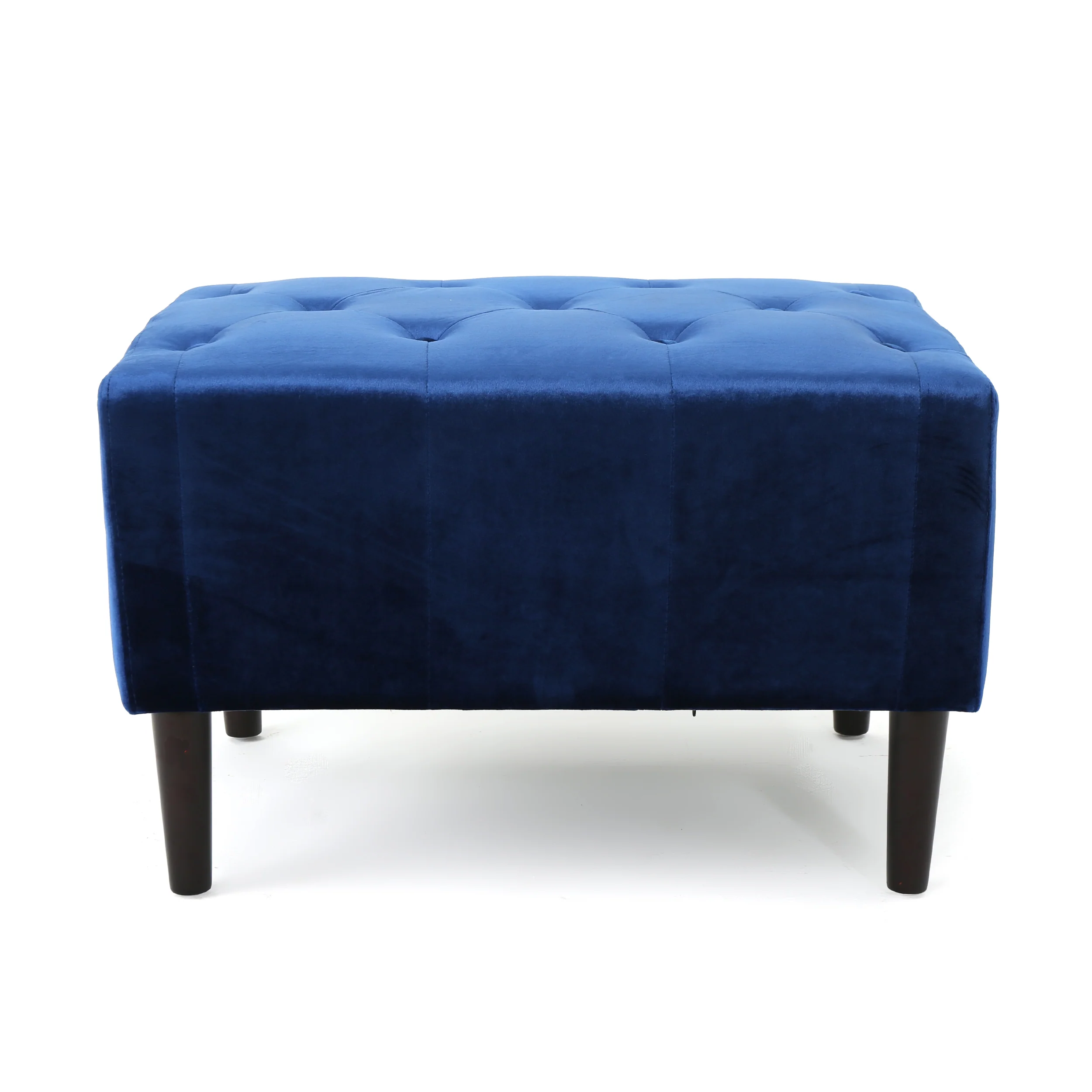 Kalani Modern Glam Button Tufted Diamond Stitch Velvet Ottoman With Tapered Legs - furnishings