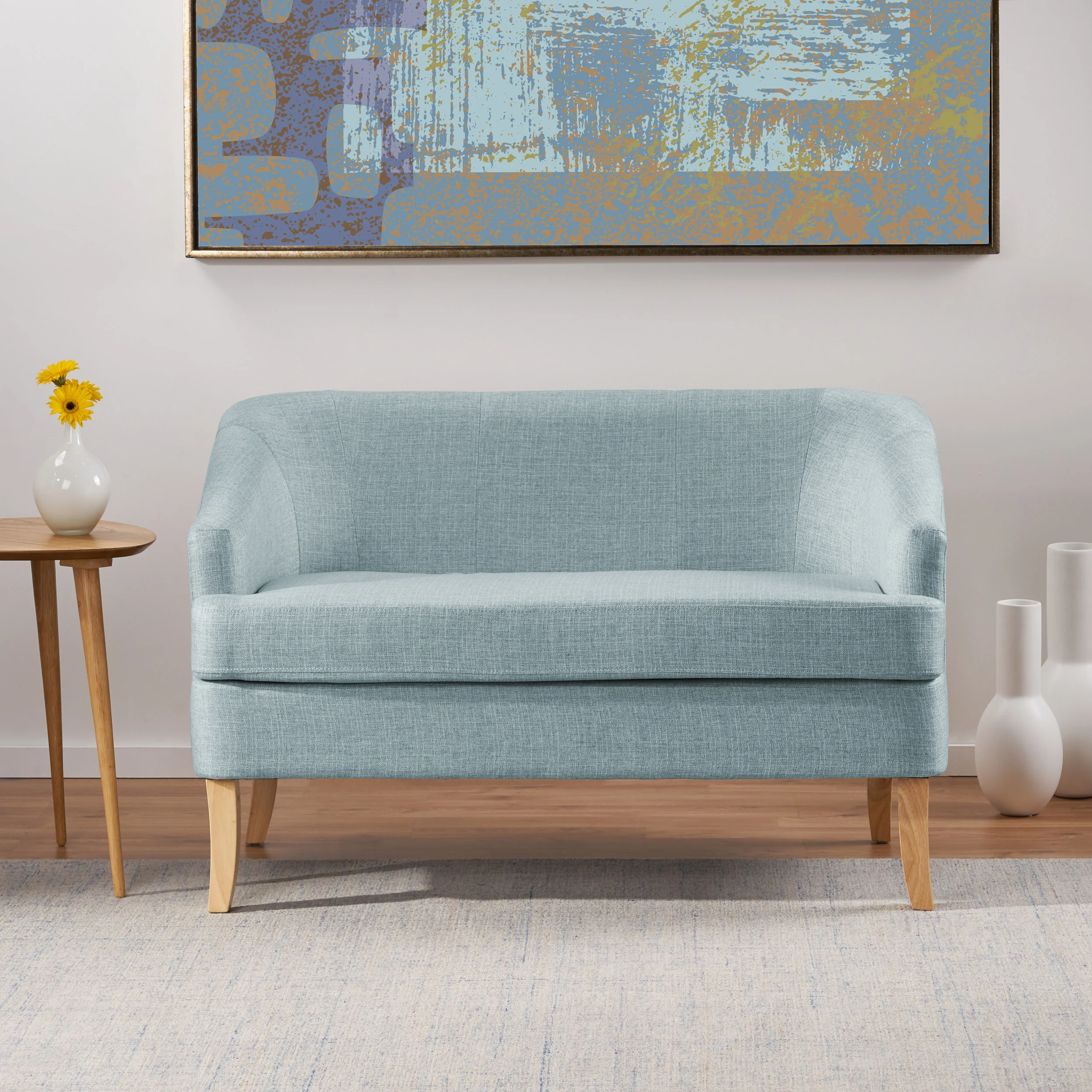 Shelby Mid Century Modern Fabric Settee - furnishings
