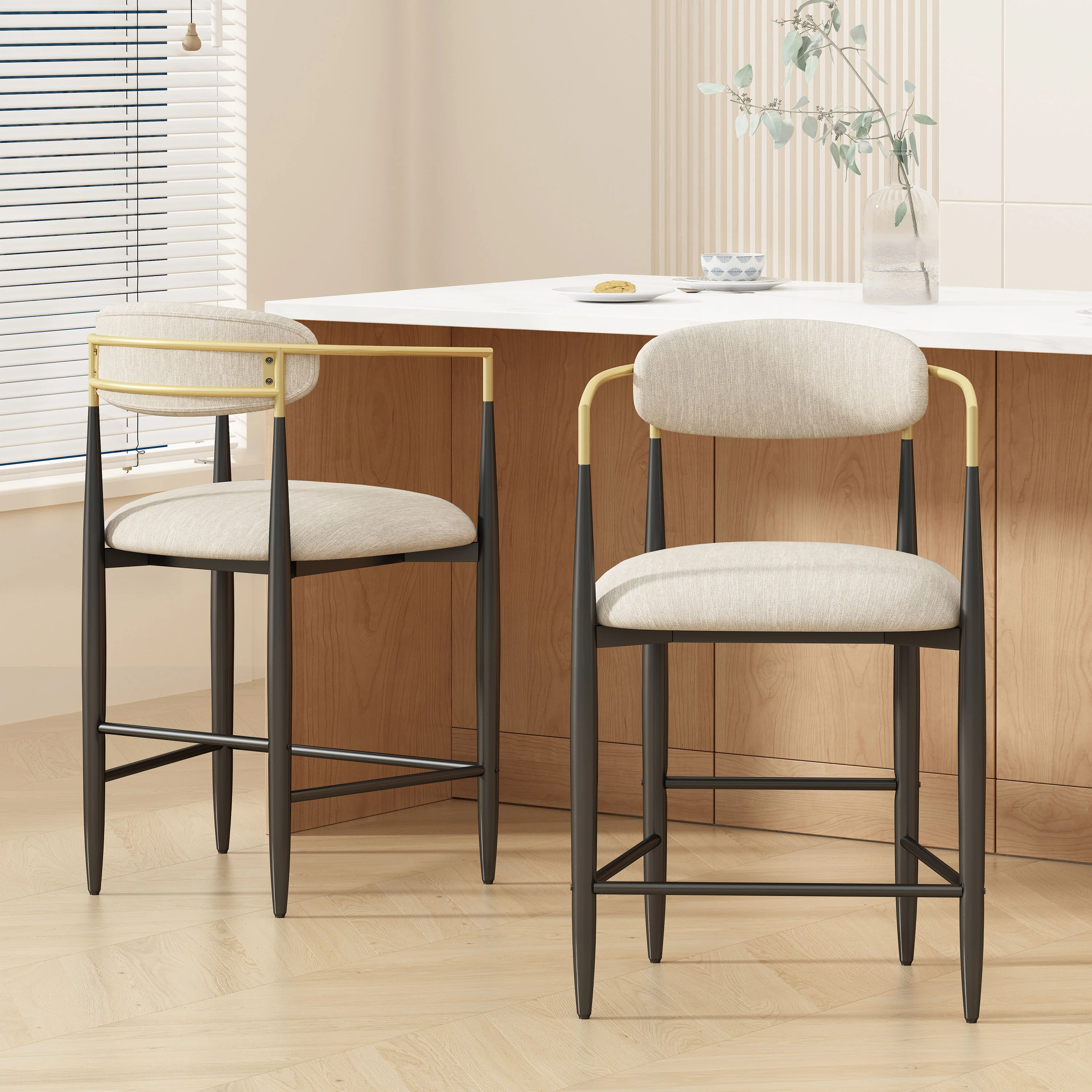 Camas Modern Fabric Upholstered Iron 25 Inch Counter Stools (Set of 2) - furnishings