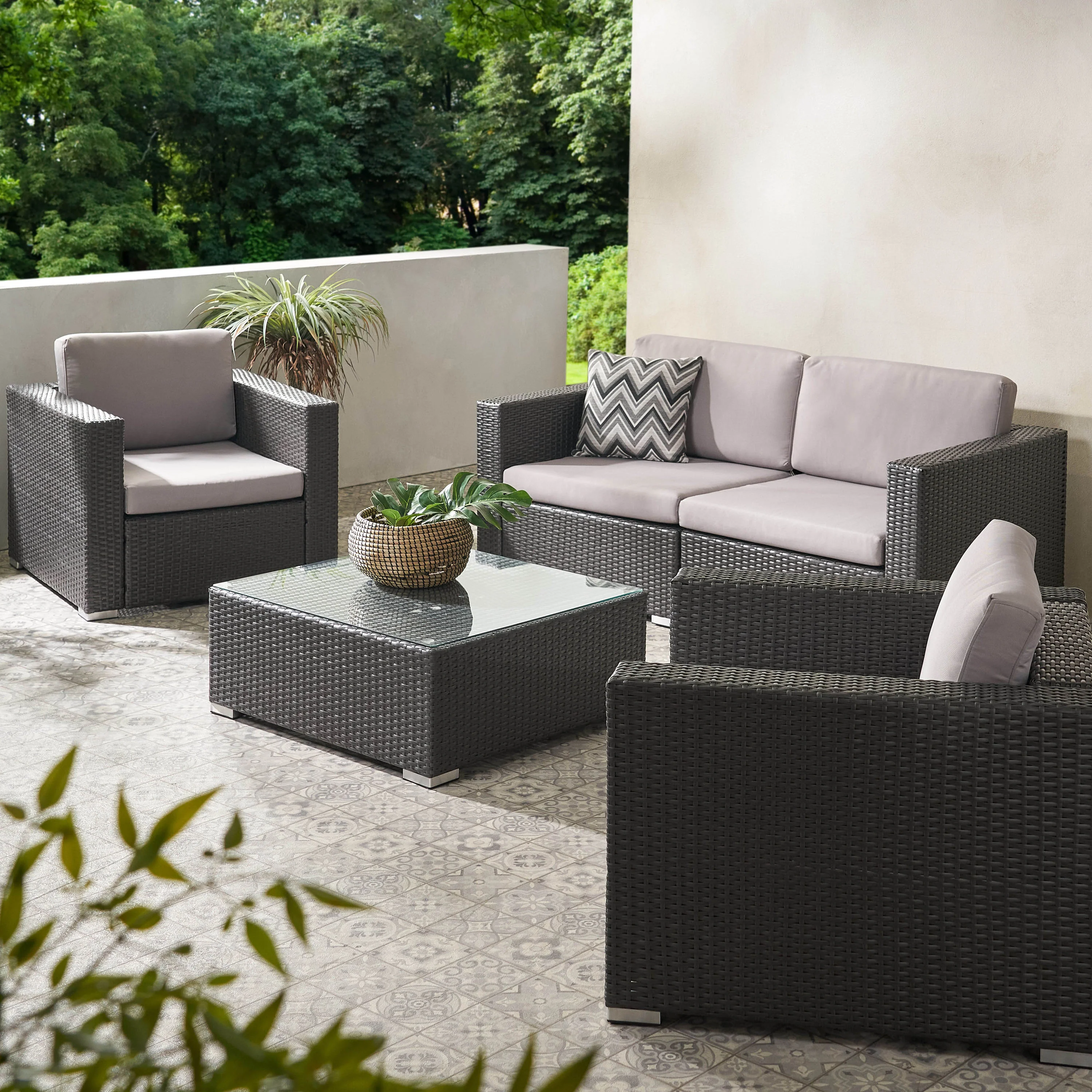 Avianna Outdoor Wicker 4 Seater Chat Set with Cushions - furnishings