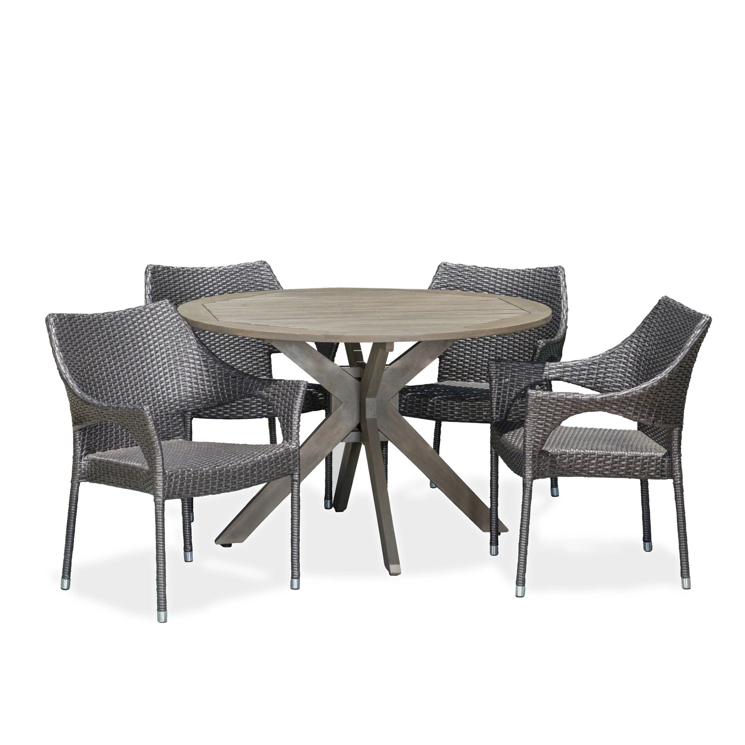 Lina Outdoor 5 Piece Wood and Wicker Dining Set, Gray and Gray - furnishings