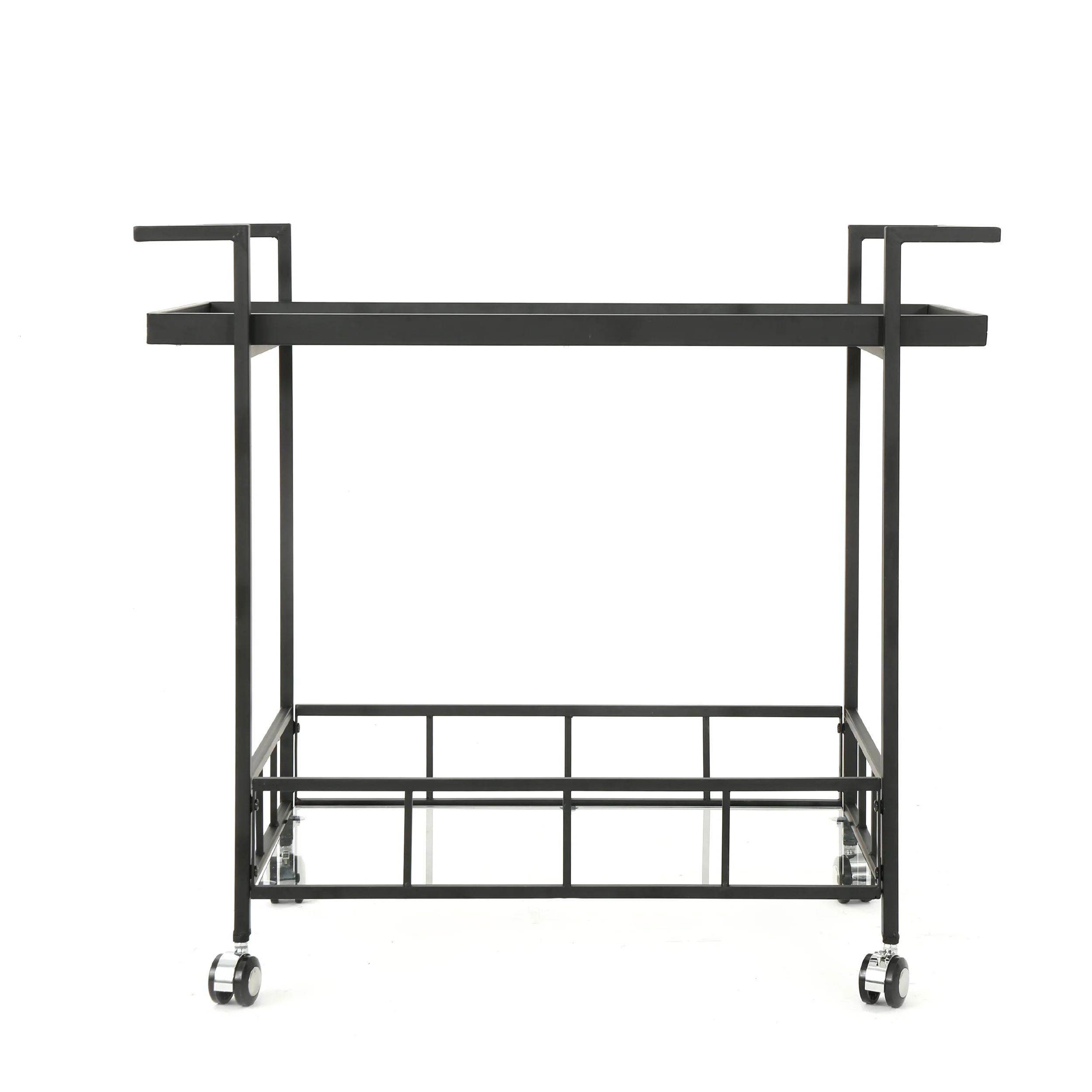 Brose Indoor Industrial Black Iron Bar Cart with Tempered Glass Shelves - furnishings