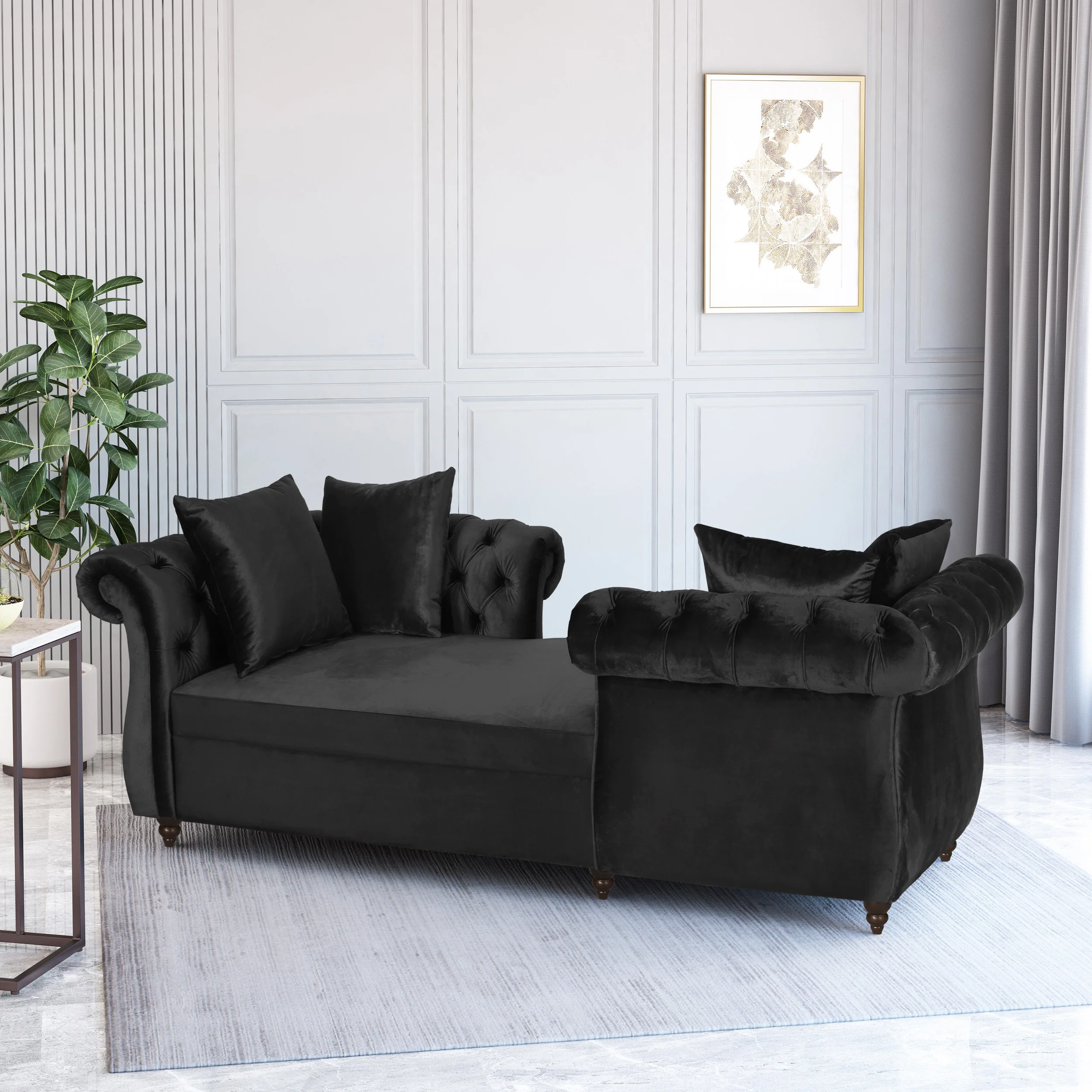 Harrisville Modern Glam Tufted Velvet Tete-a-Tete Chaise Lounge with Accent Pillows - furnishings