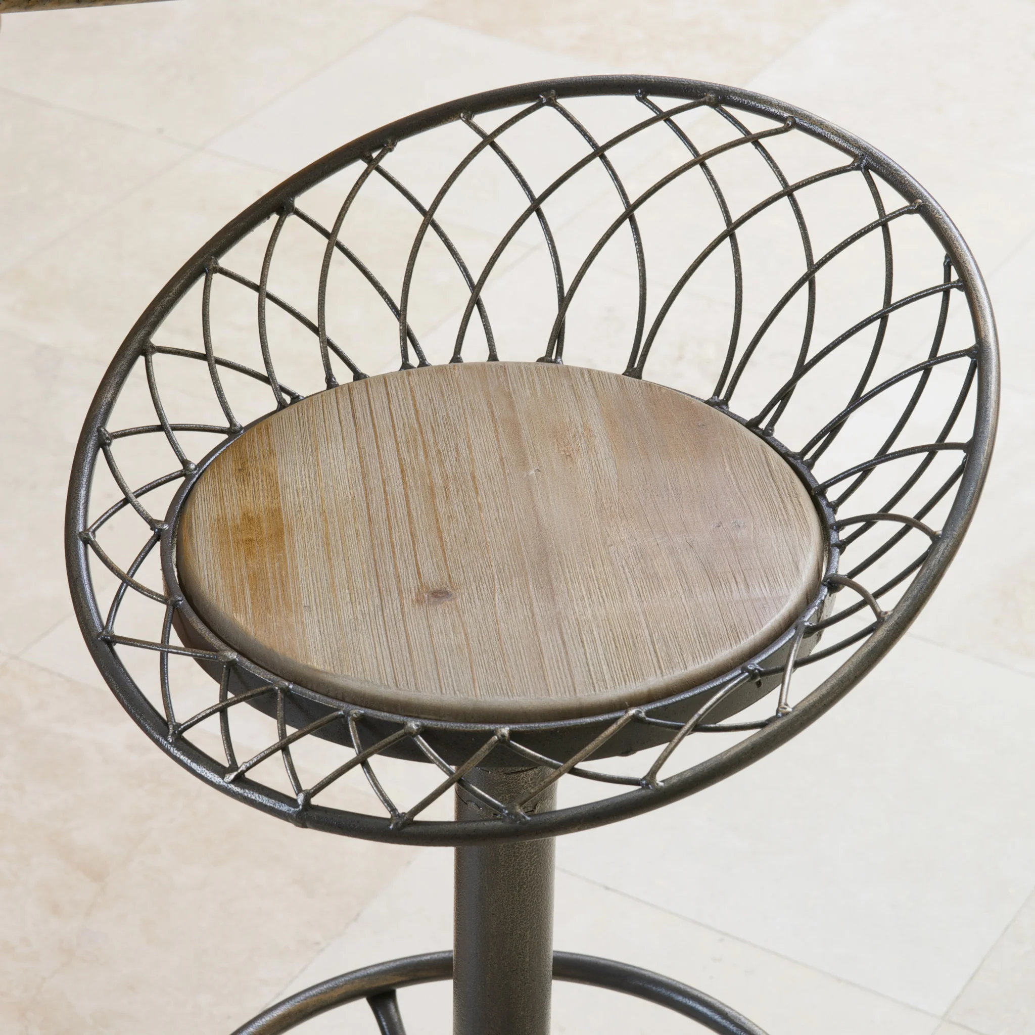 Bethpage Industrial Firwood Adjustable Height Bar Stool, Gray, Brass, and Natural - furnishings