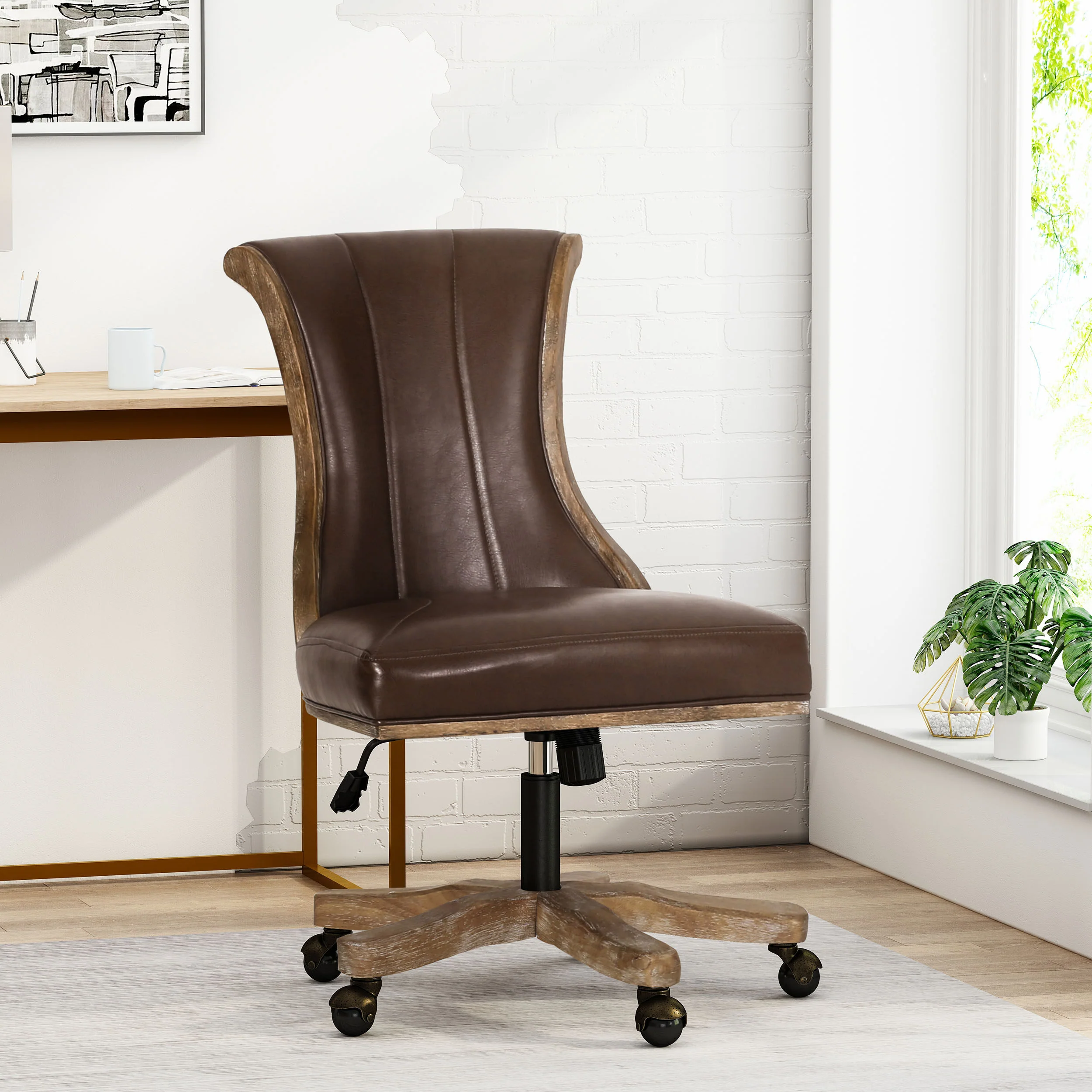 Andrea Contemporary Upholstered Roll Back Swivel Office Chair - furnishings