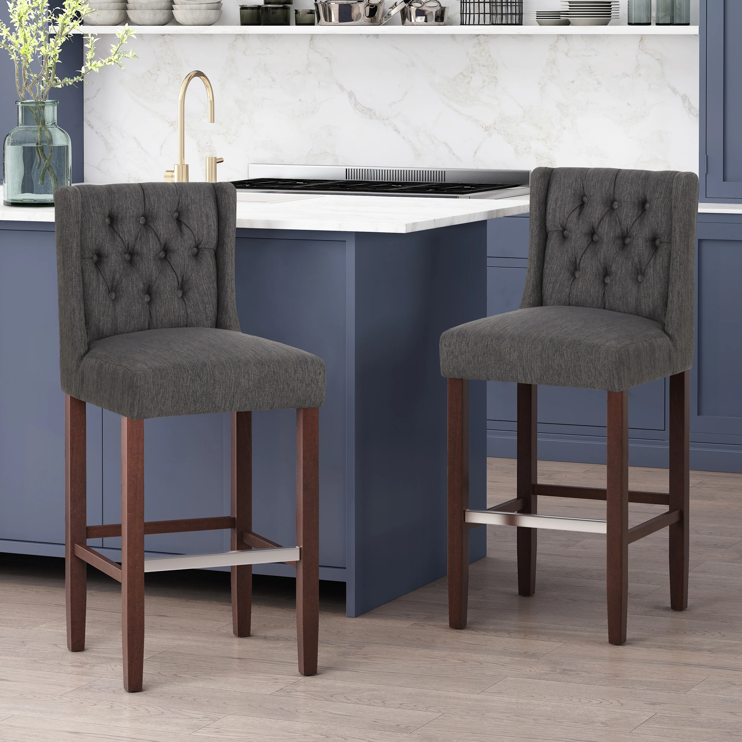 Leeandre Contemporary Wingback Fabric Barstools (Set of 2) - furnishings