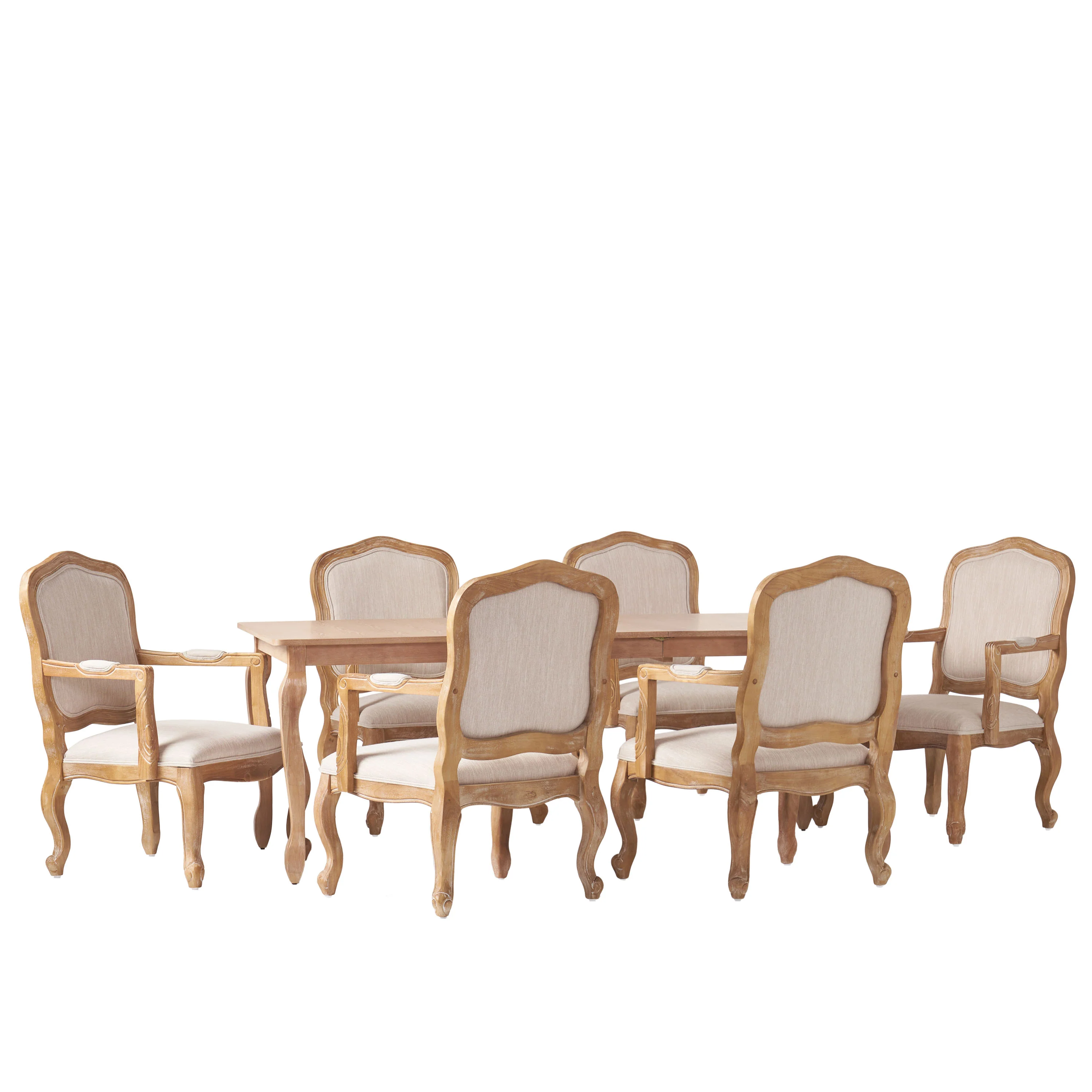 Bonview French Country Fabric Upholstered Wood Expandable 7 Piece Dining Set - furnishings