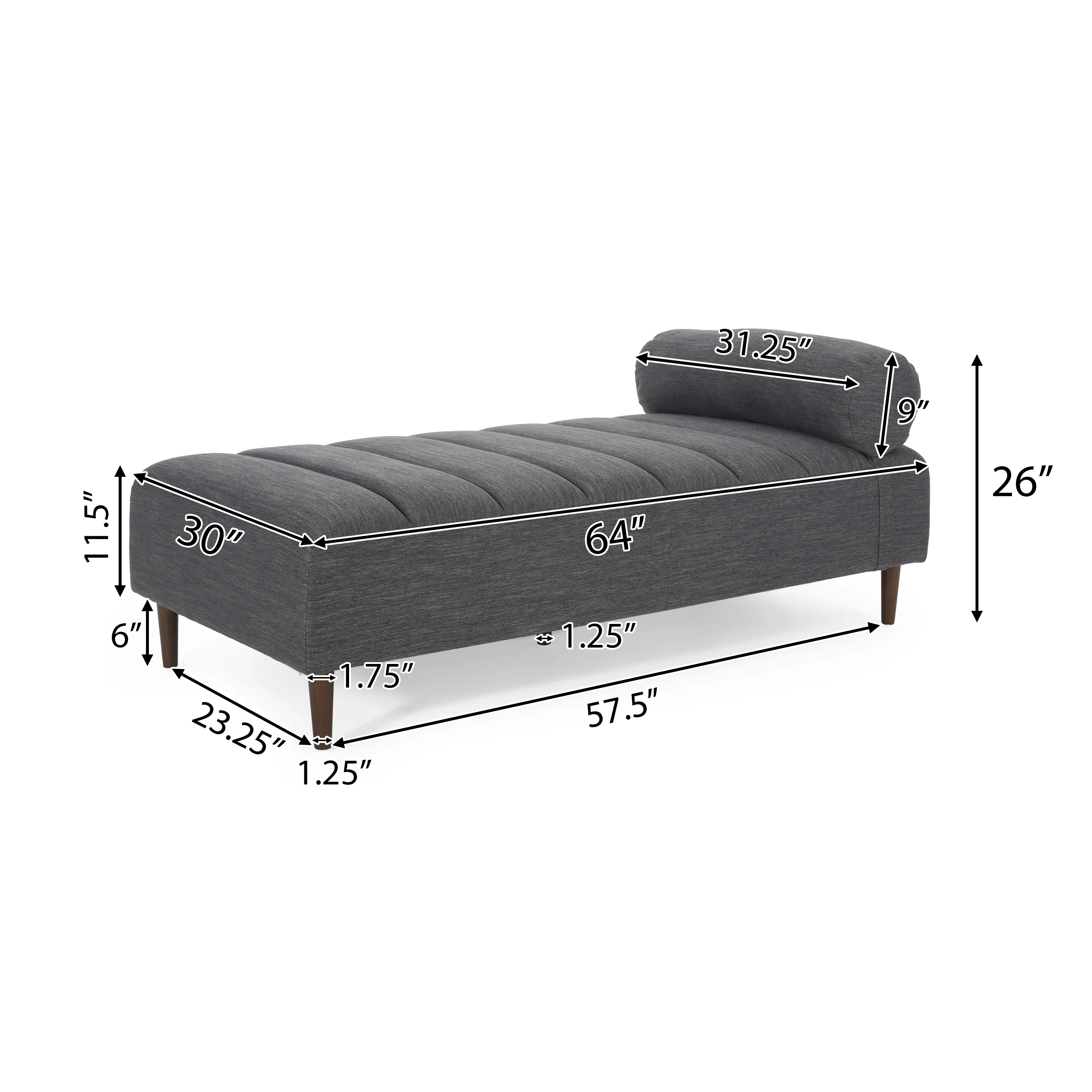 Holmwood Mid Century Modern Fabric Tufted Chaise Lounge with Bolster Pillow - furnishings