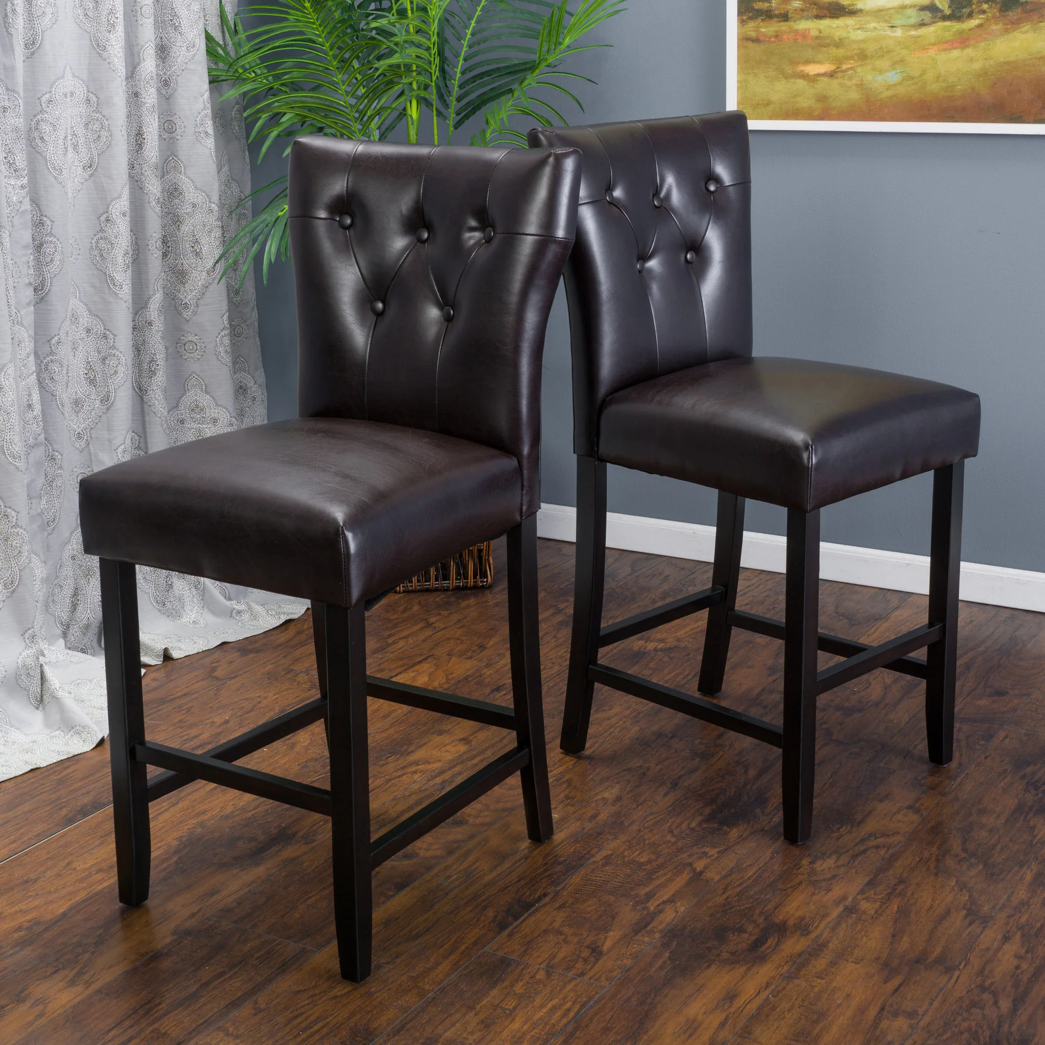 Pierre 27-Inch Brown Leather Counter Stool (Set of 2) - furnishings
