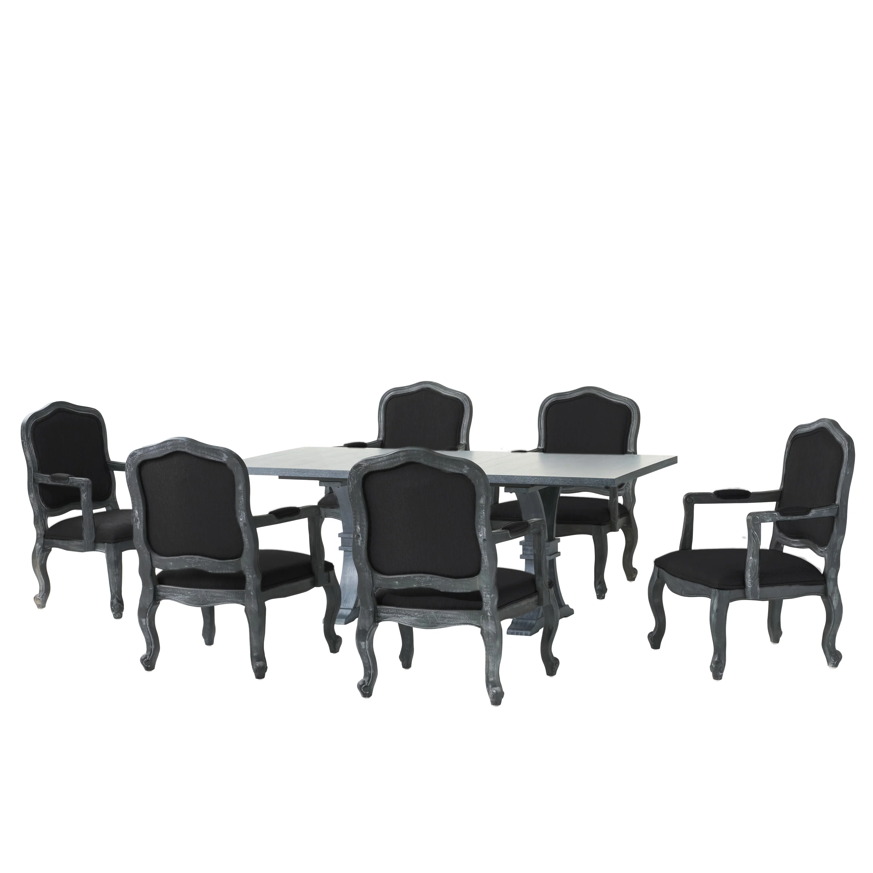 Maria French Country Fabric Upholstered Wood 7 Piece Expandable Dining Set - furnishings