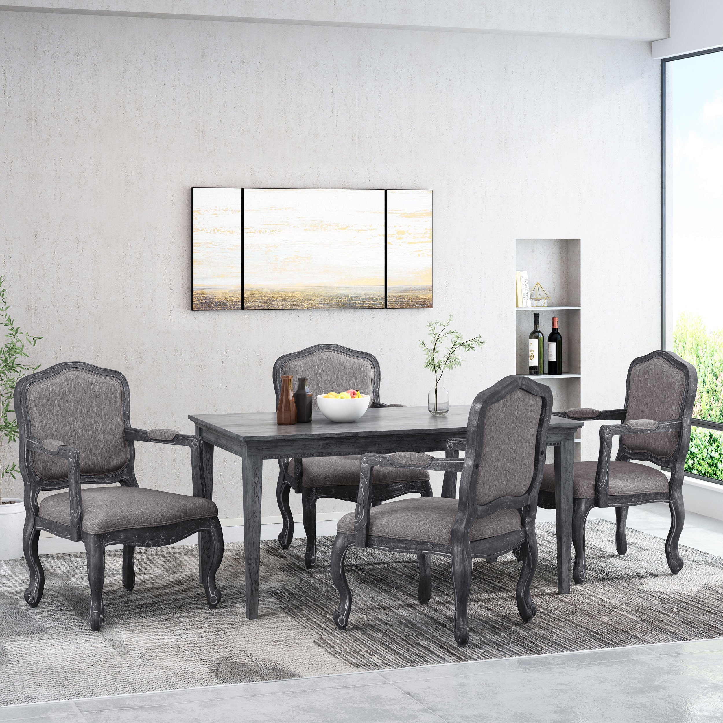 Stene French Country Wood Upholstered Dining Armchair - furnishings