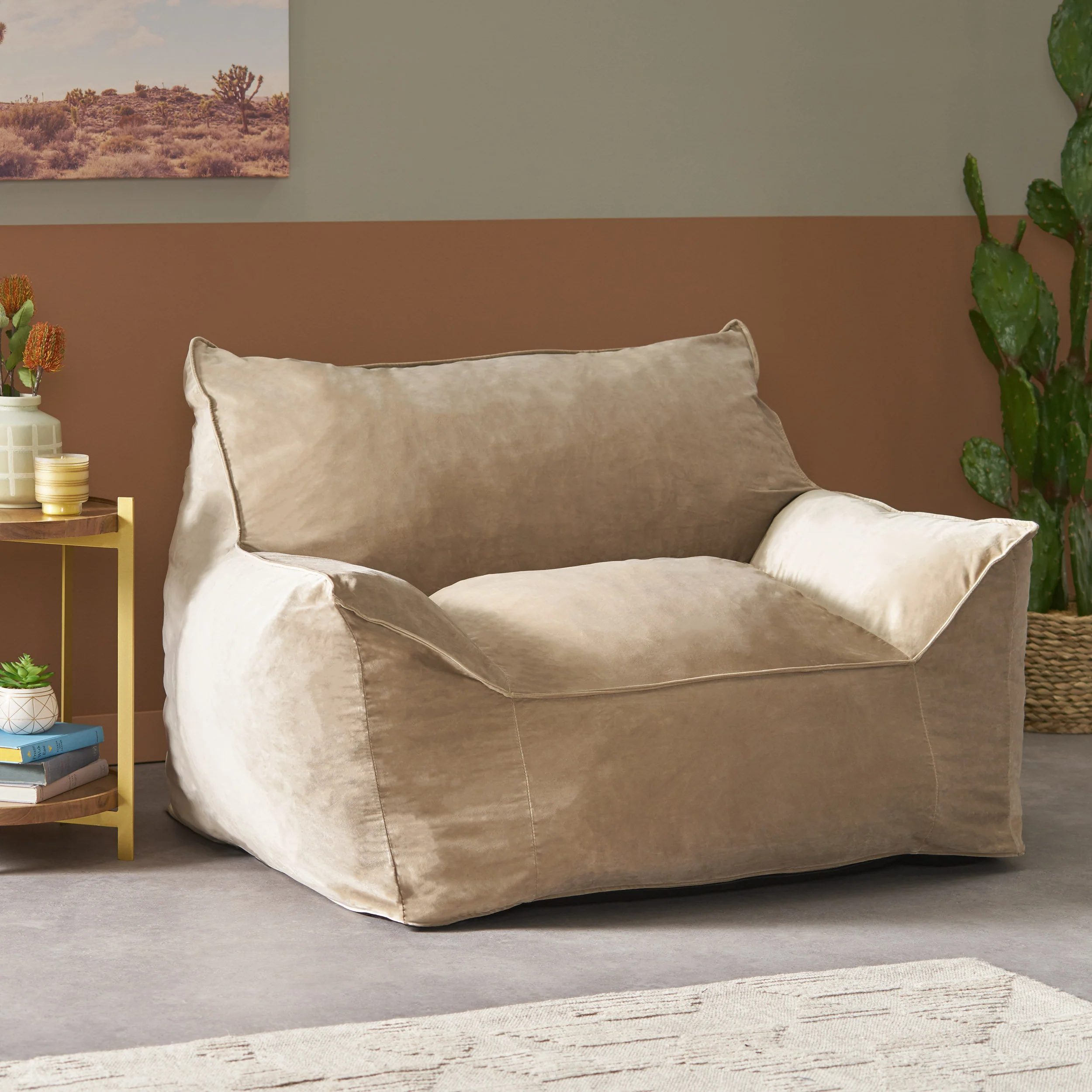 Ehlen Modern Velveteen Bean Bag Chair with Armrests - furnishings