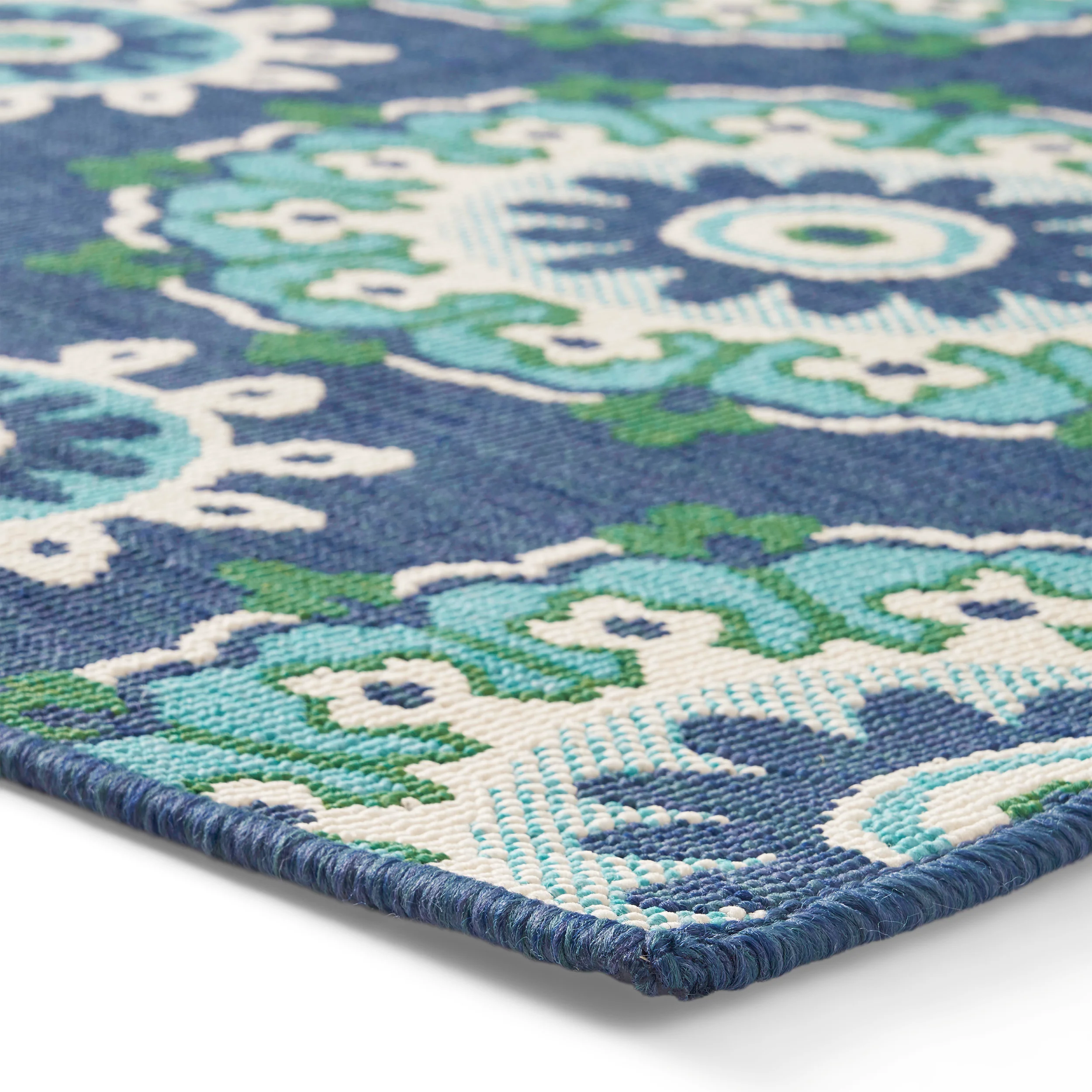 Arlene Outdoor Medallion Area Rug, Navy and Green - furnishings