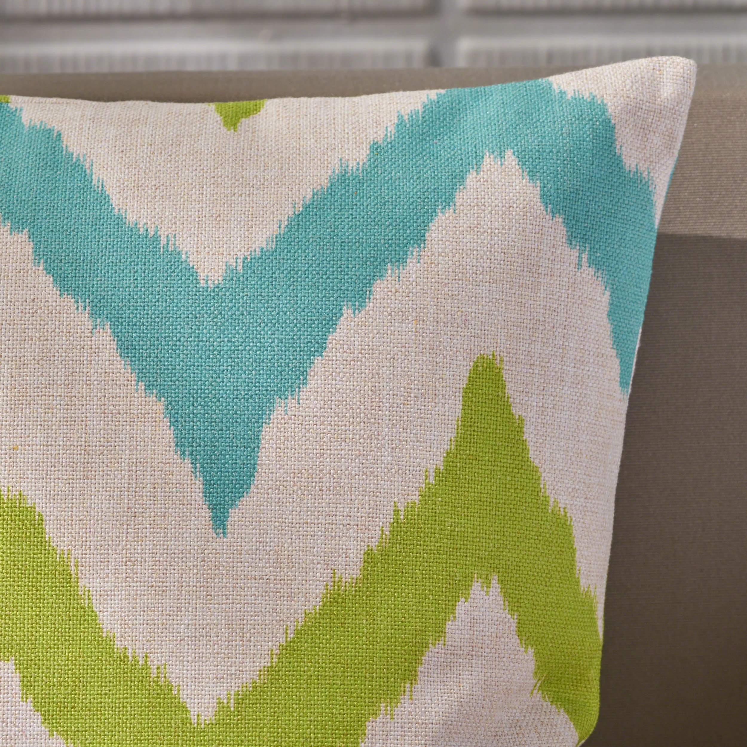 Liz Outdoor Water Resistant 18-inch Square Pillow, Teal / Green Chevron - furnishings