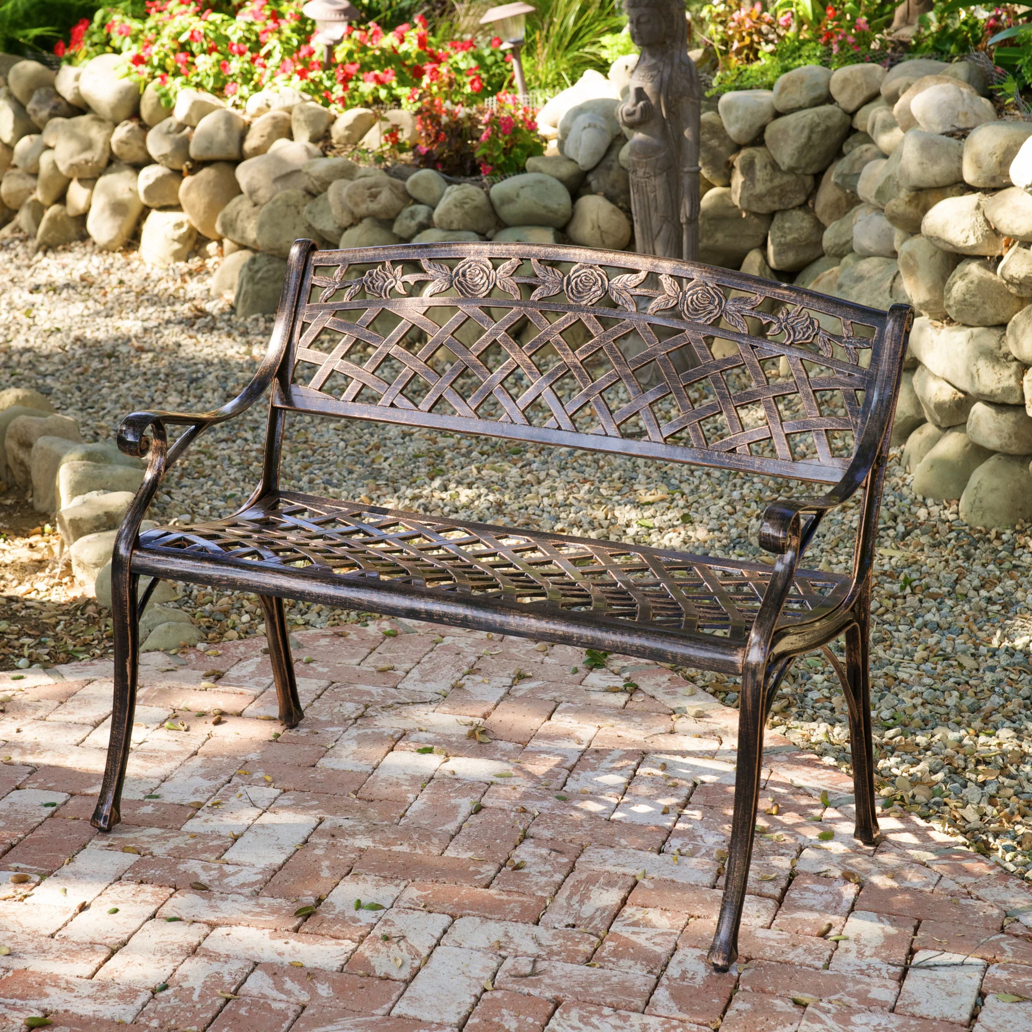 Casablanca Outdoor Copper Cast Aluminum Bench - furnishings