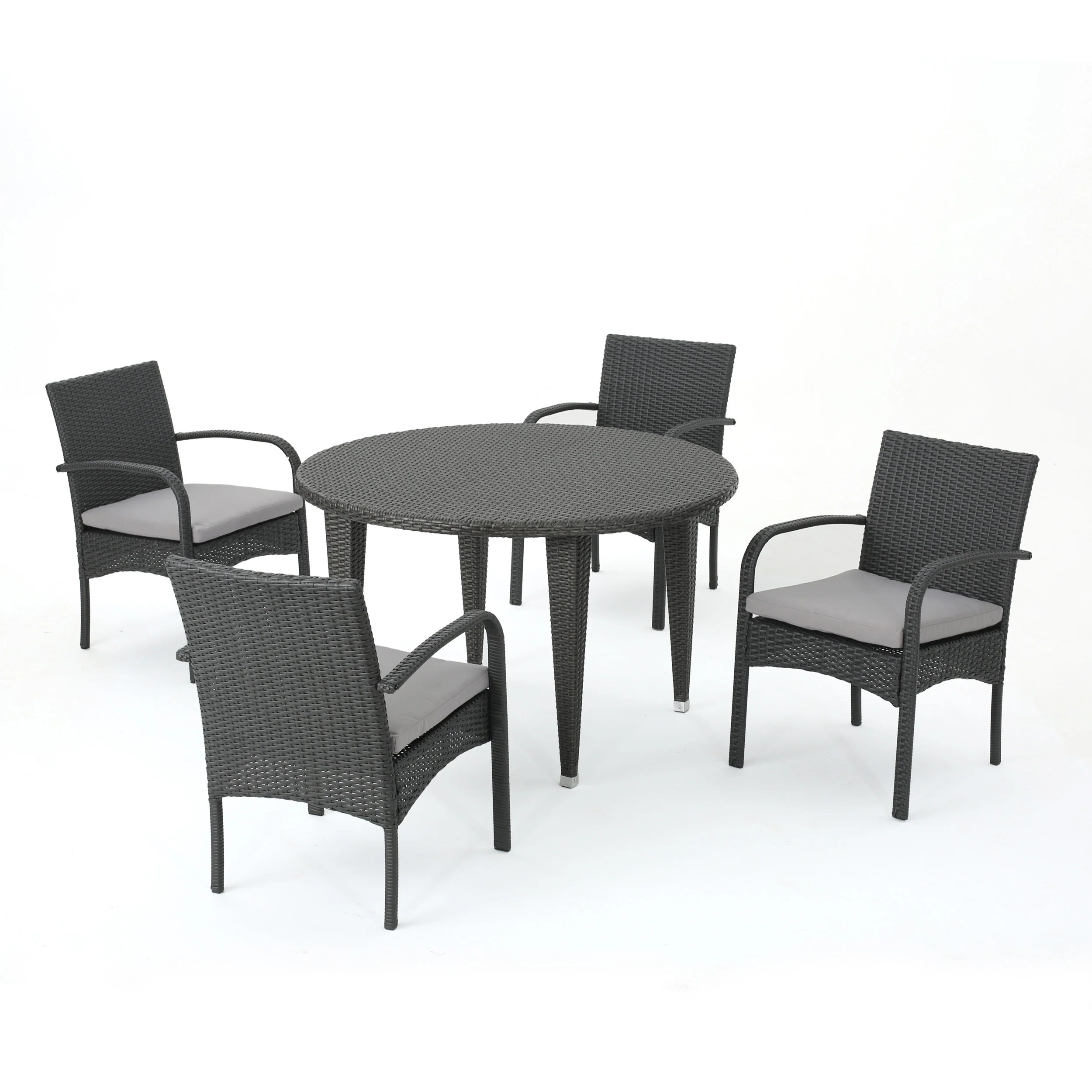 Maloa Outdoor 5 Piece Wicker Circular Dining Set with Water Resistant Cushions - furnishings
