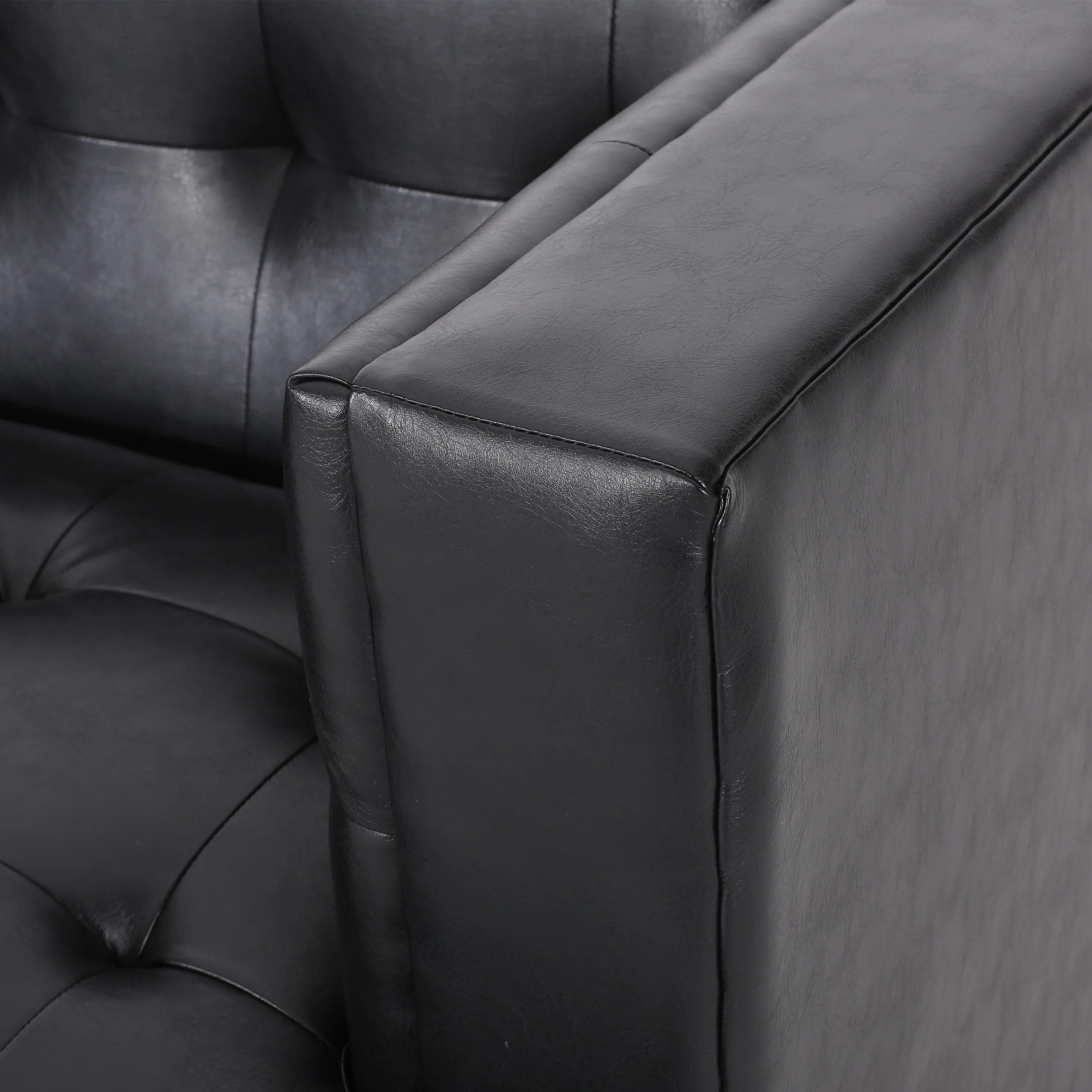 Stefan Mid Century Modern Faux Leather Tufted 3 Seater Sofa - furnishings