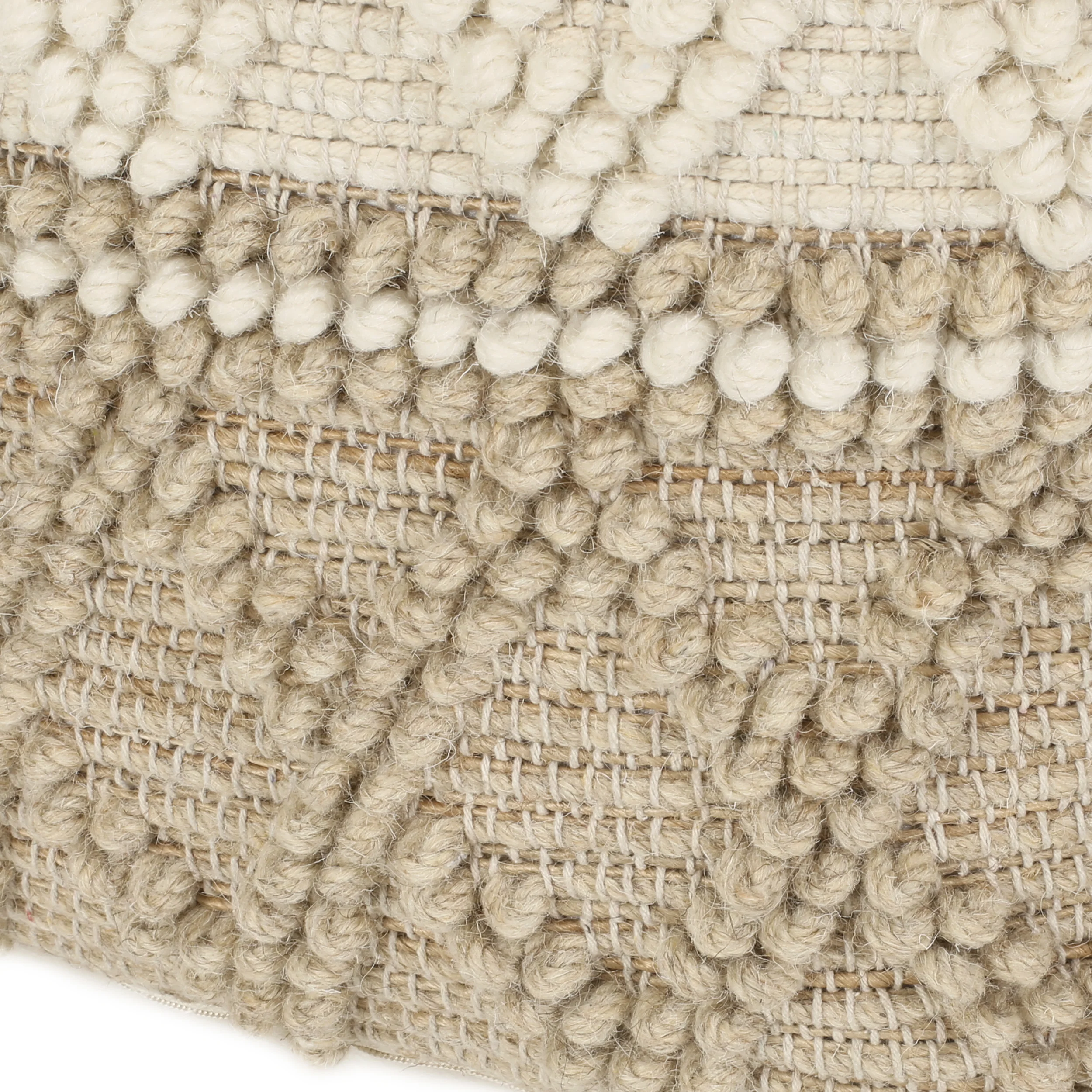 Galion Boho Handcrafted Fabric Cube Pouf, Ivory and Beige - furnishings