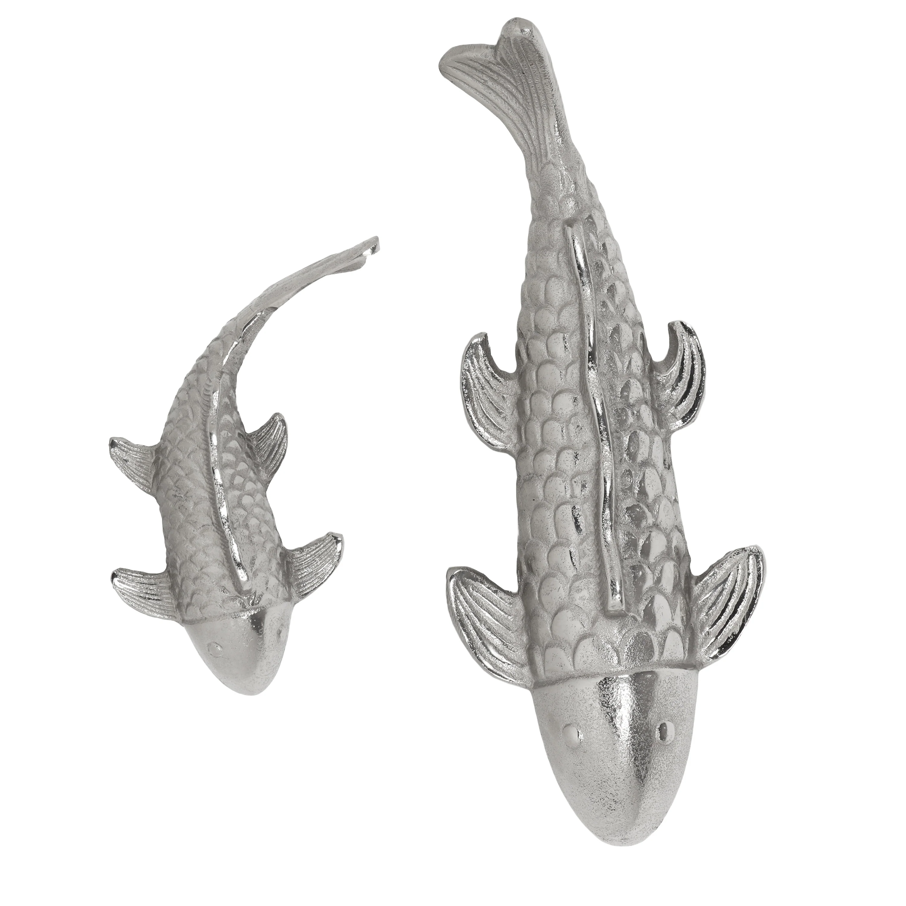 Arruda Handmade Aluminum Fish Wall Decor, Set of 2, Raw Nickel - furnishings