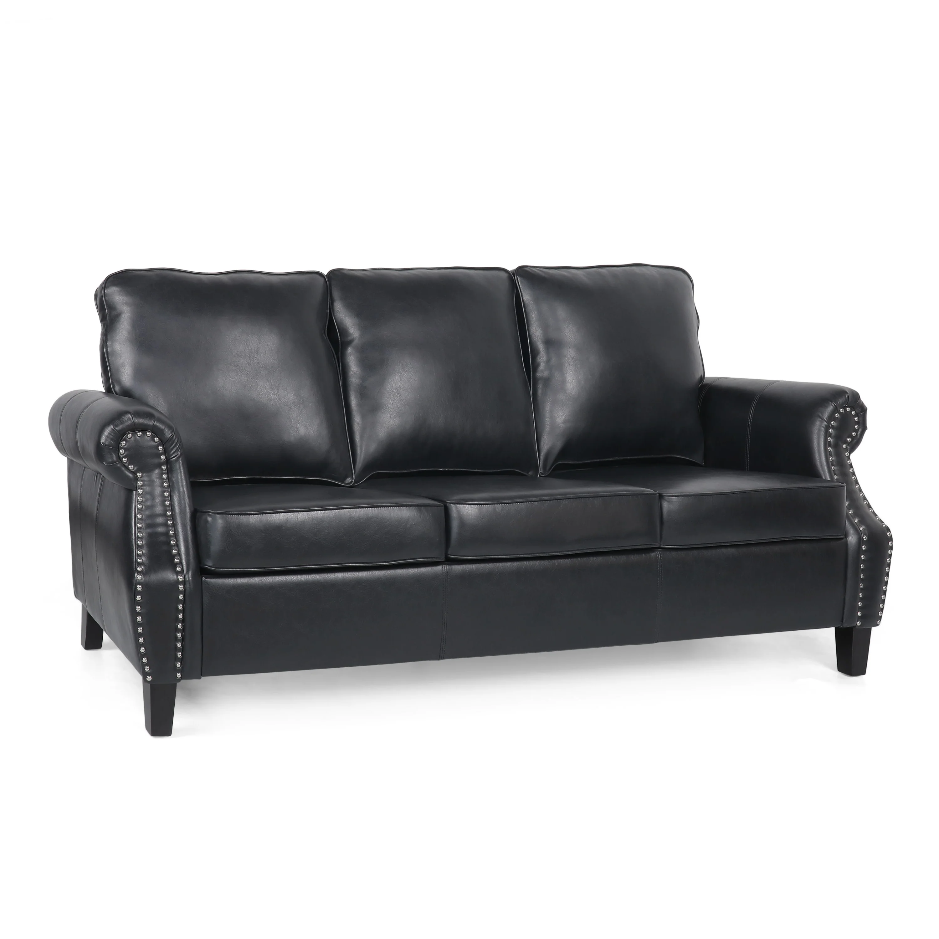 Burkehaven Contemporary Faux Leather 3 Seater Sofa with Nailhead Trim - furnishings