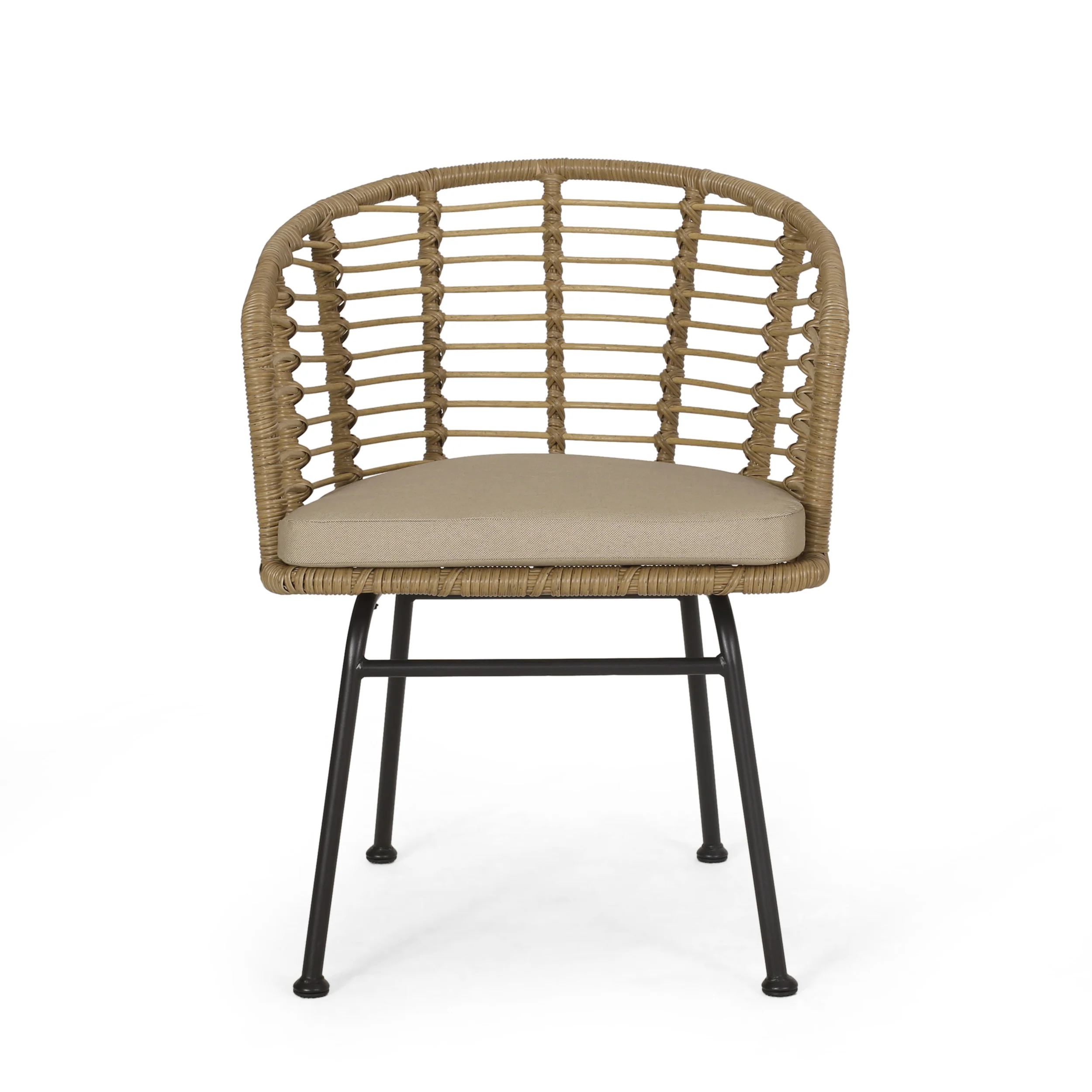 Saragus Outdoor Wicker 7 Piece Dining Set, Light Brown, Matte Black, and Beige - furnishings