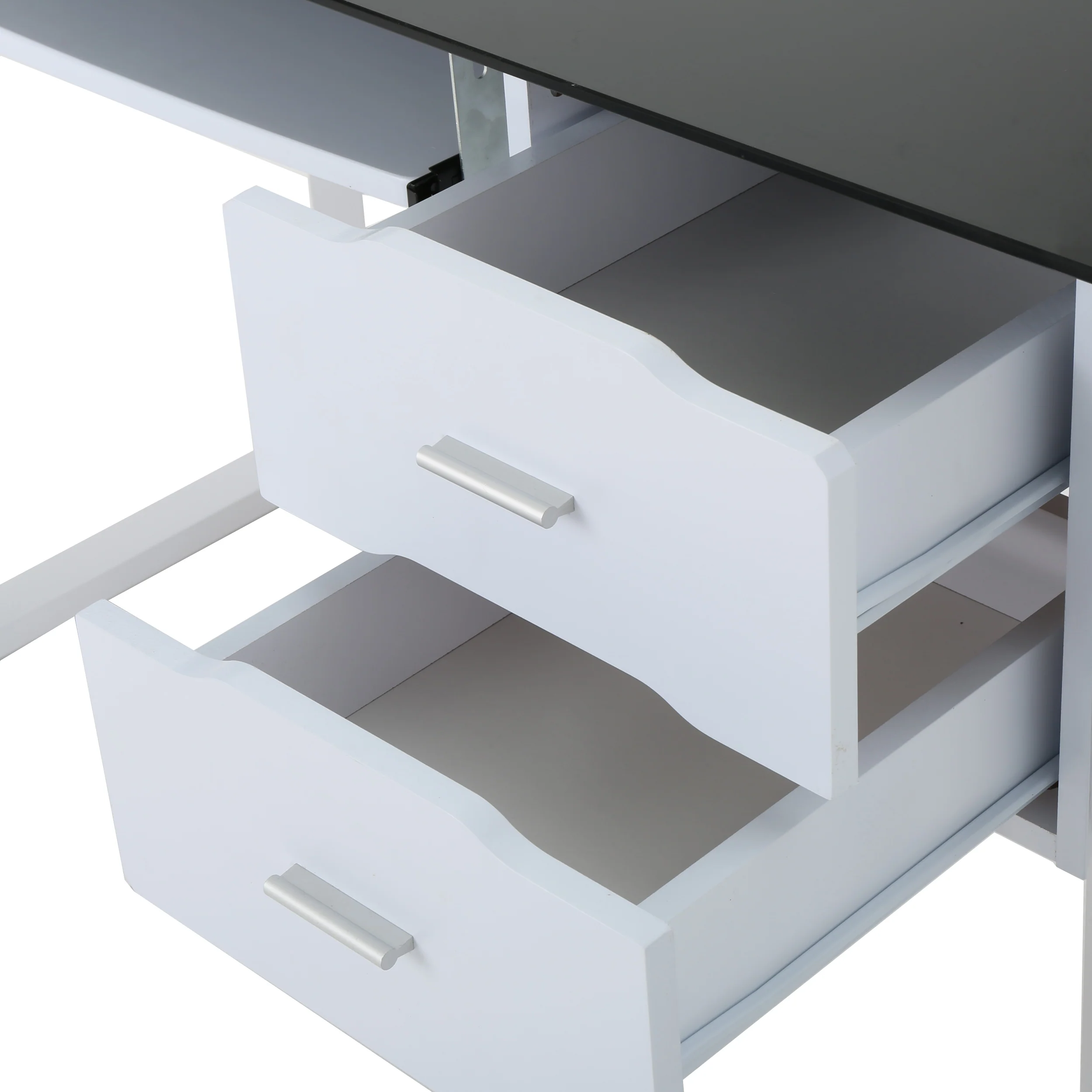 Rivendell Modern Black and White Iron Office Desk with Tempered Glass Top - furnishings