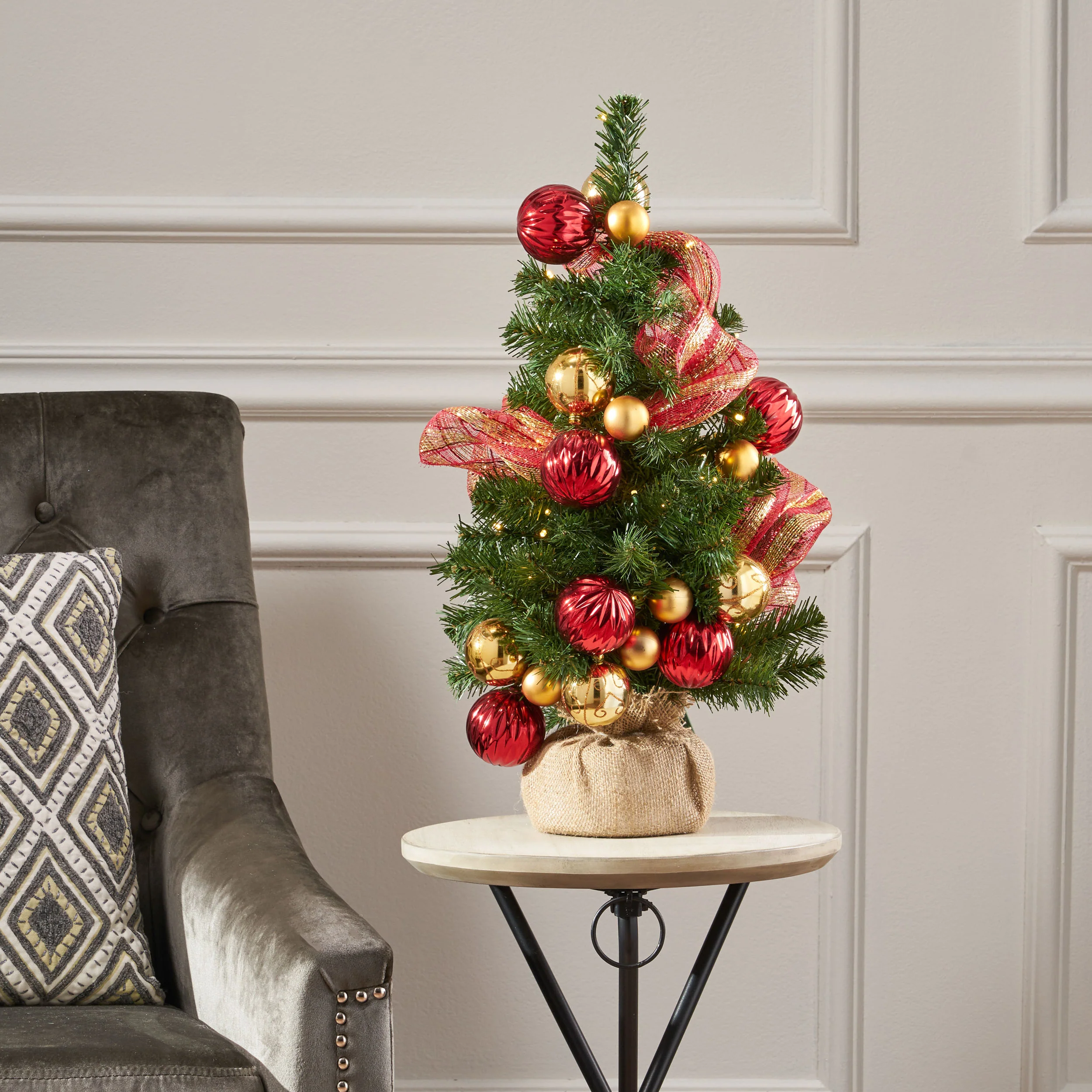 2-foot Noble Fir Pre-Lit Clear LED Pre-Decorated Artificial Christmas Tree - furnishings