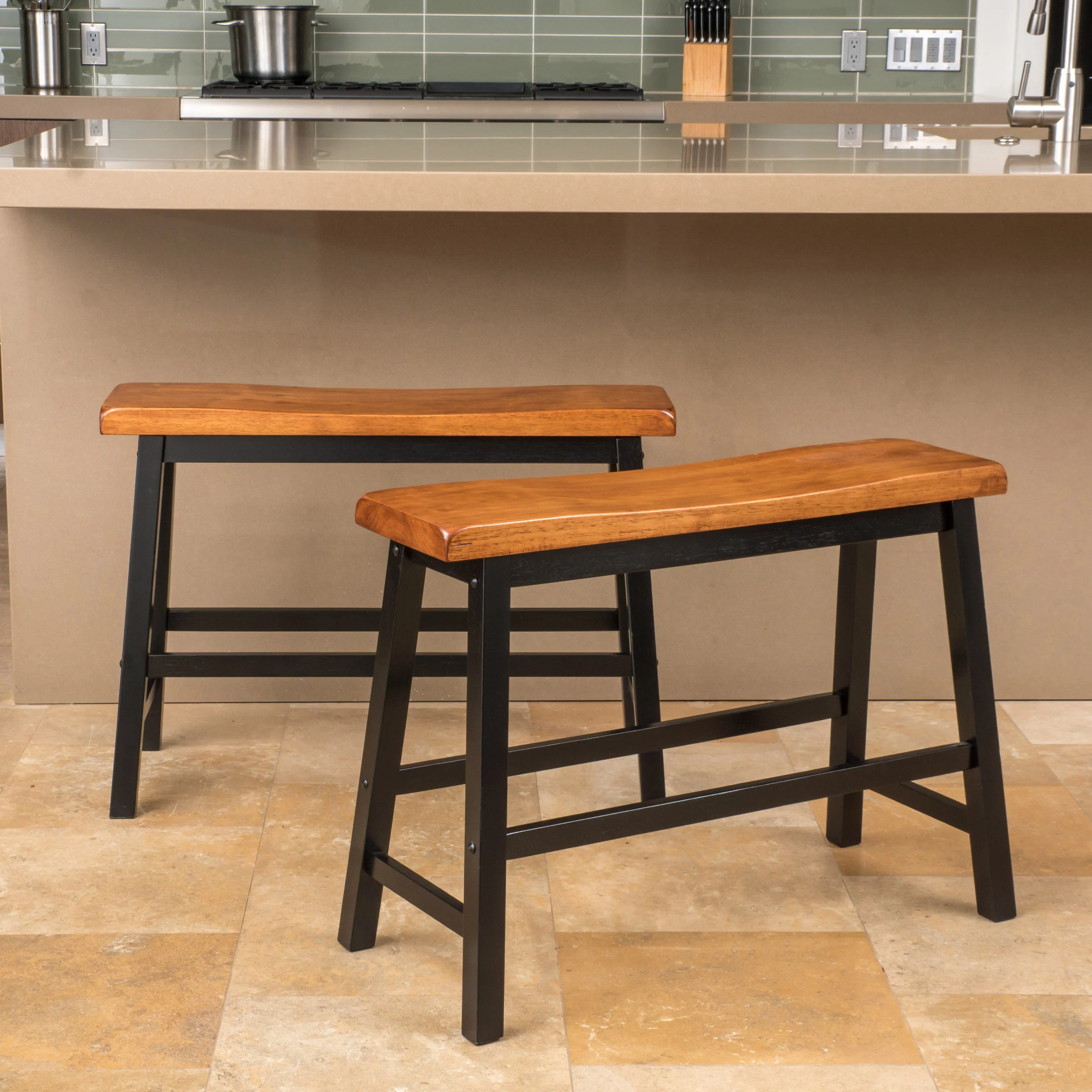 Toluca Saddle Wood 24-Inch Counter Dining Bench (Set of 2) - furnishings