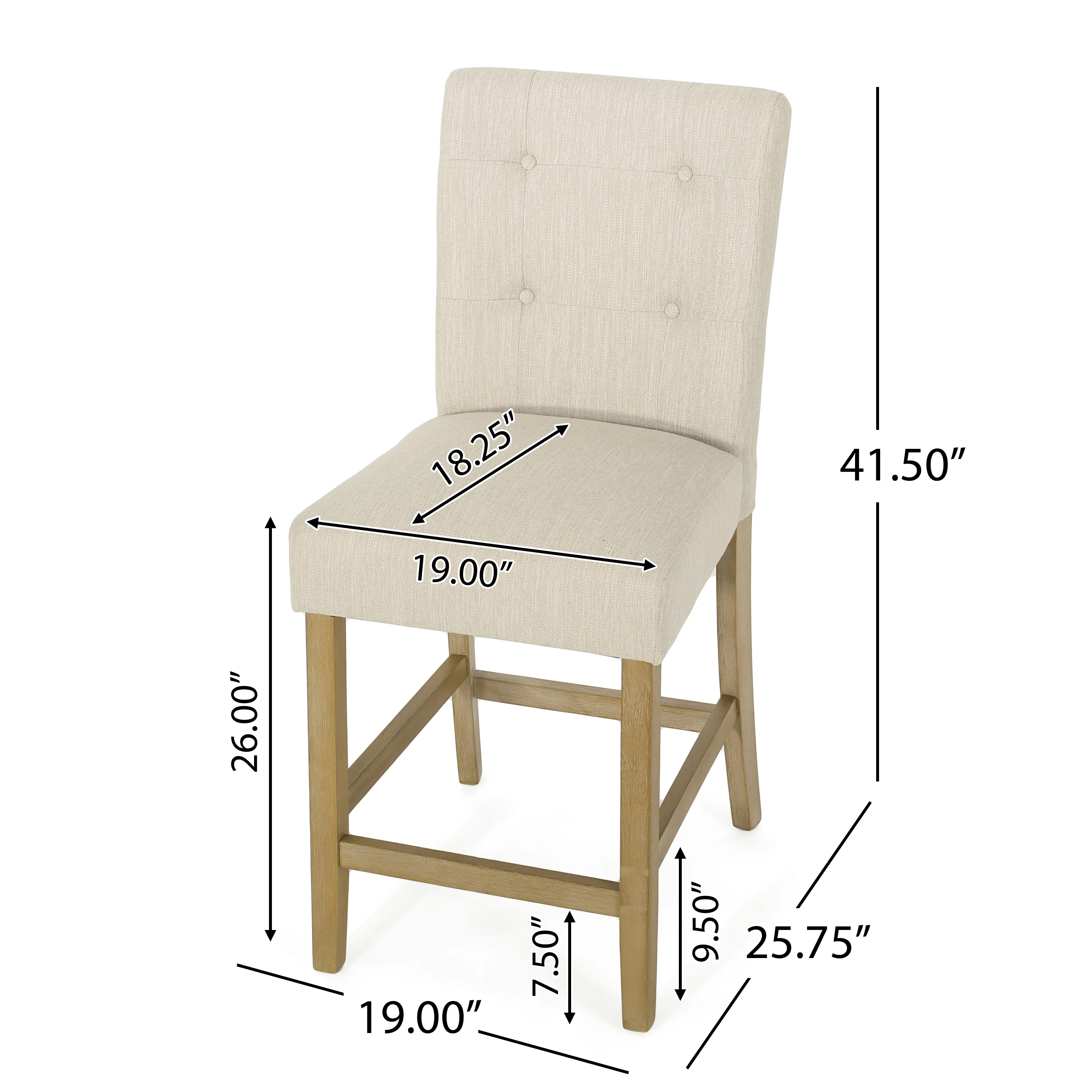 Dellroy Contemporary Fabric Button Tufted 26 Inch Counter Stools, Set of 2 - furnishings