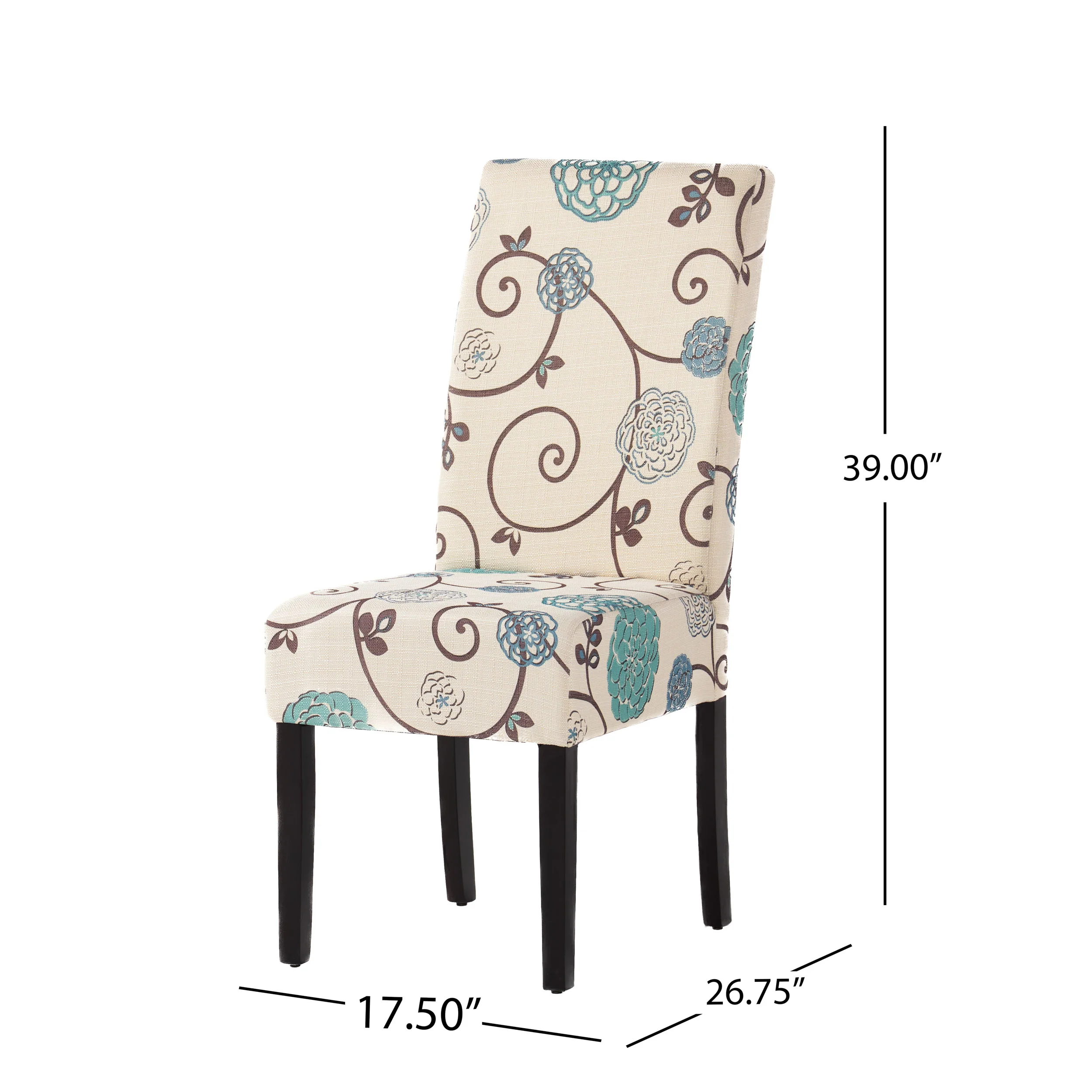 Percival White and Blue Floral Fabric Dining Chair, Set of 2 - furnishings