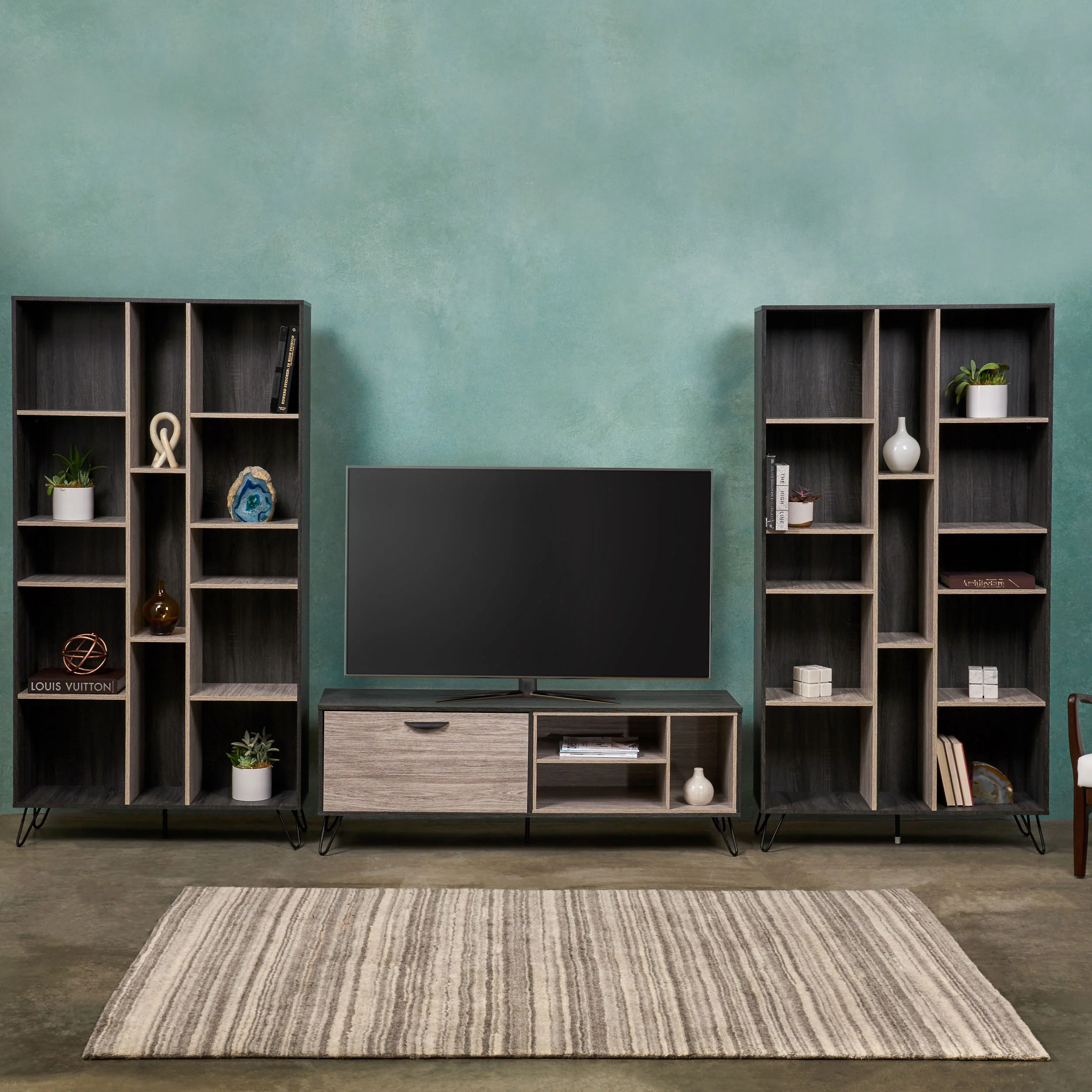 Dora Mid Century 3 Piece TV Stand & Bookcases Set - furnishings
