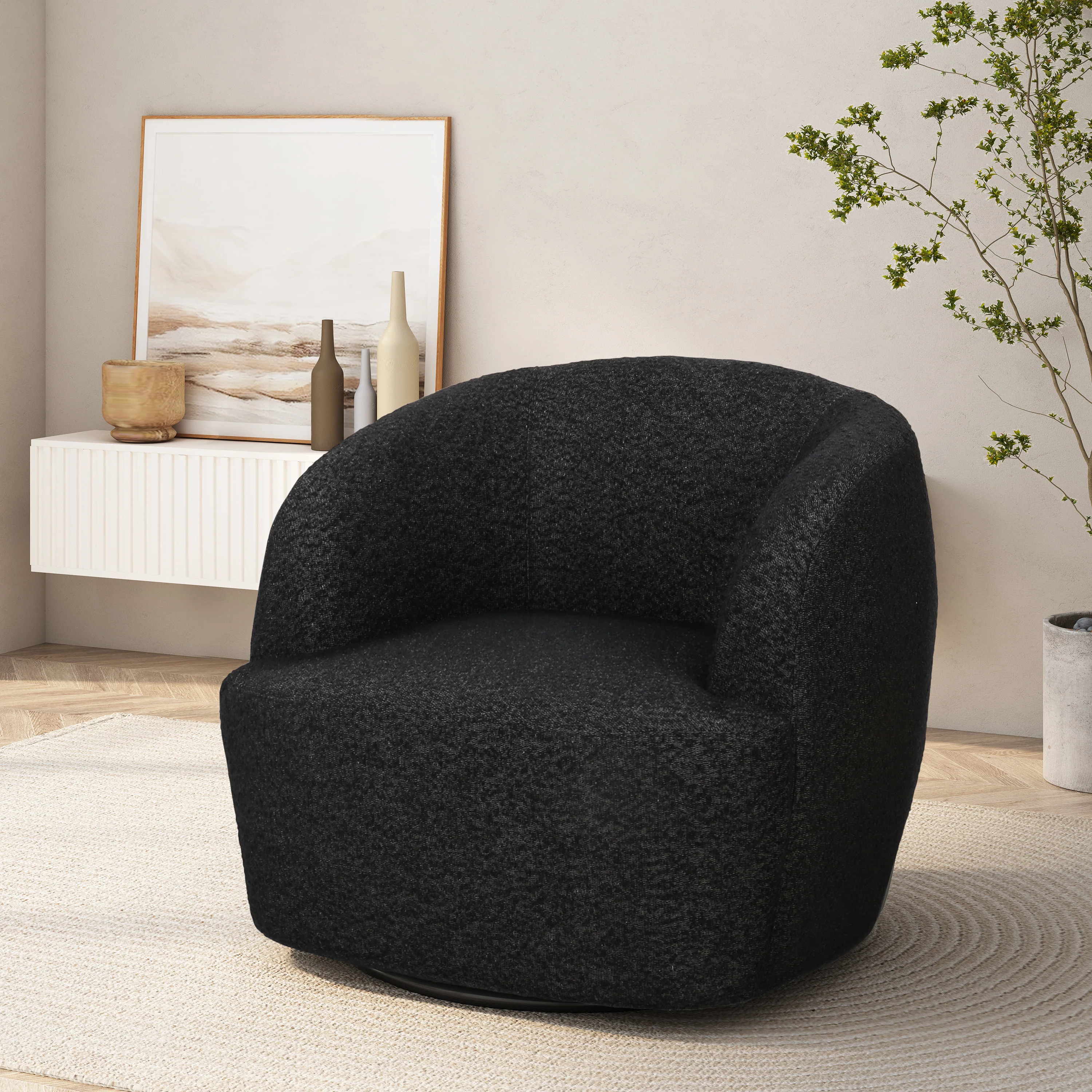 Sydmor Contemporary Boucle Upholstered Swivel Club Chair - furnishings