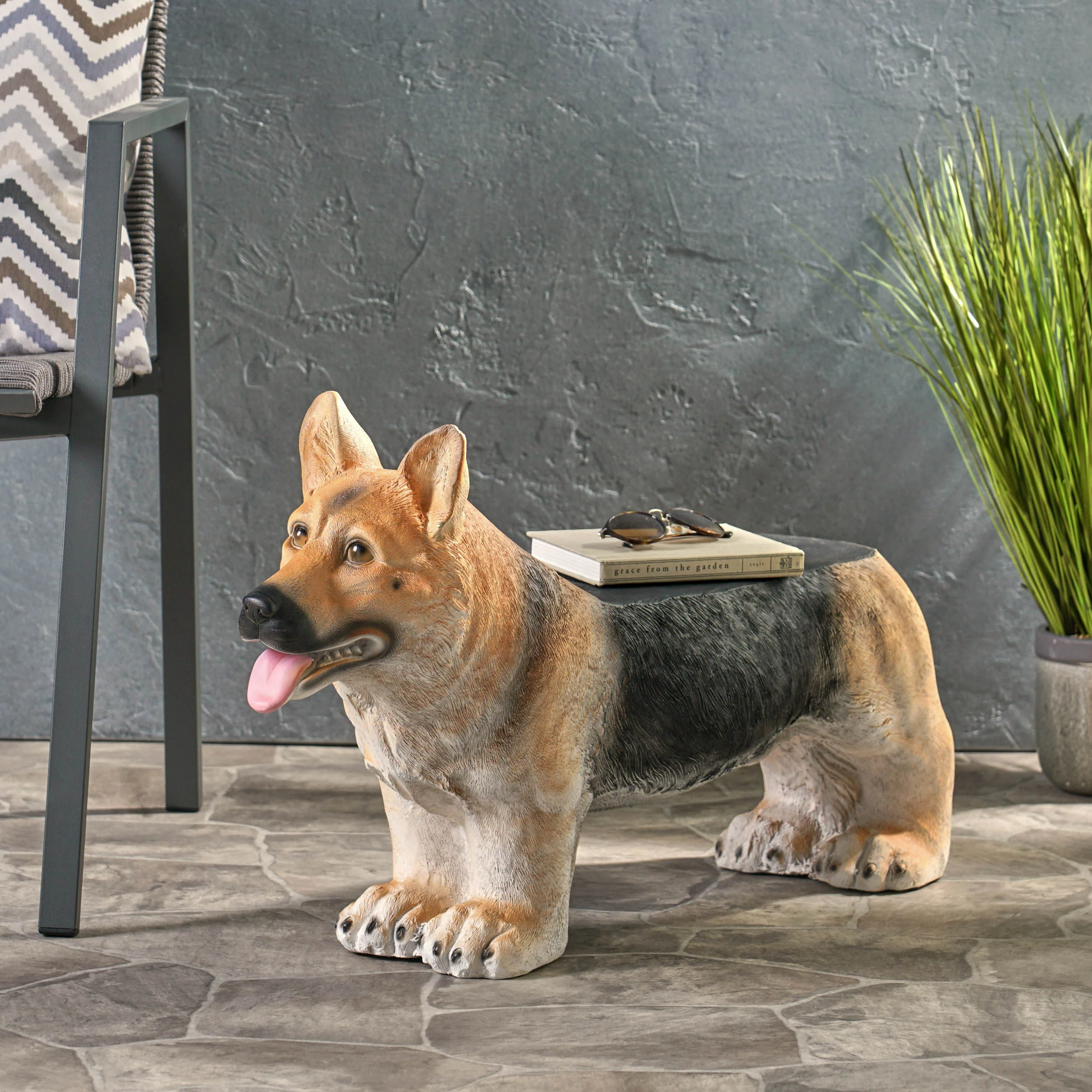 Mantua Outdoor German Shepherd Dog Garden Bench, Brown and Black - furnishings