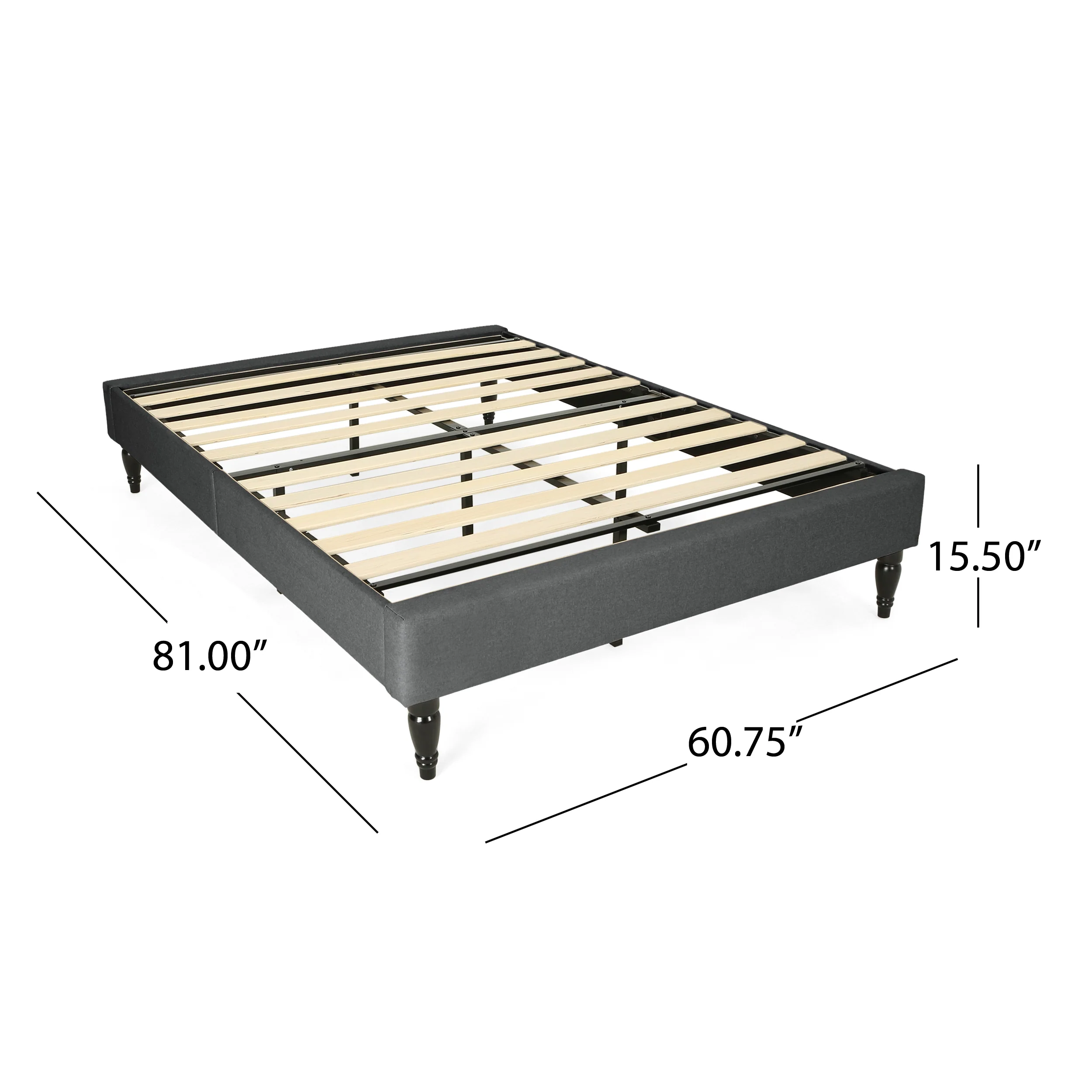 Luca Contemporary Upholstered Queen Bed Frame with Turned Legs - furnishings