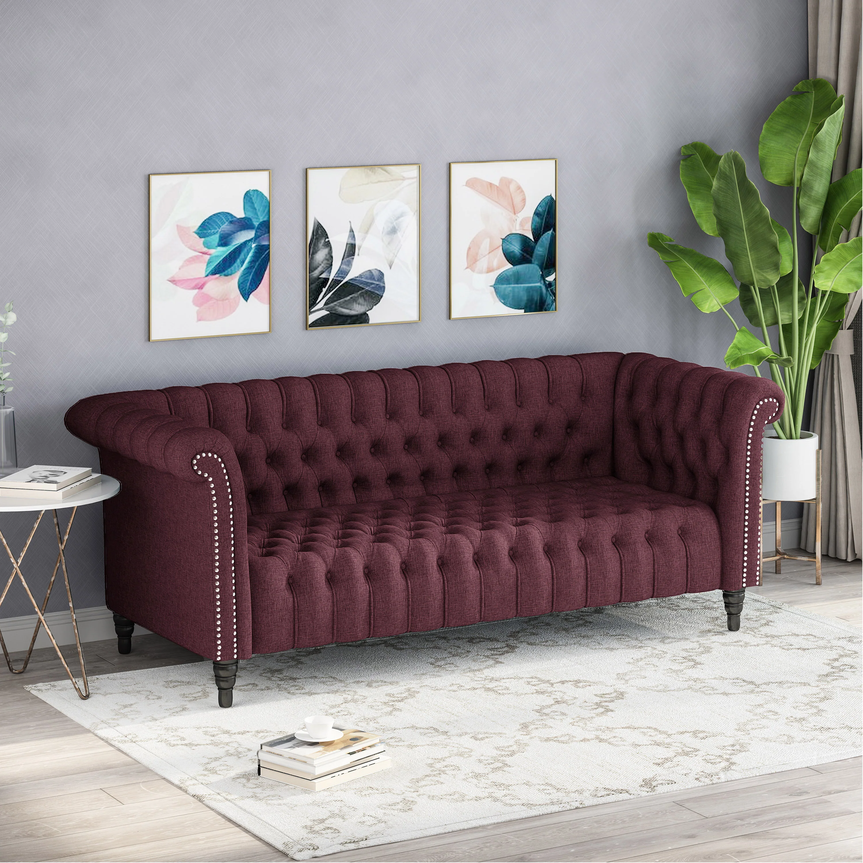 Edgar Button Tufted Rolled Back Upholstered Sofa - furnishings