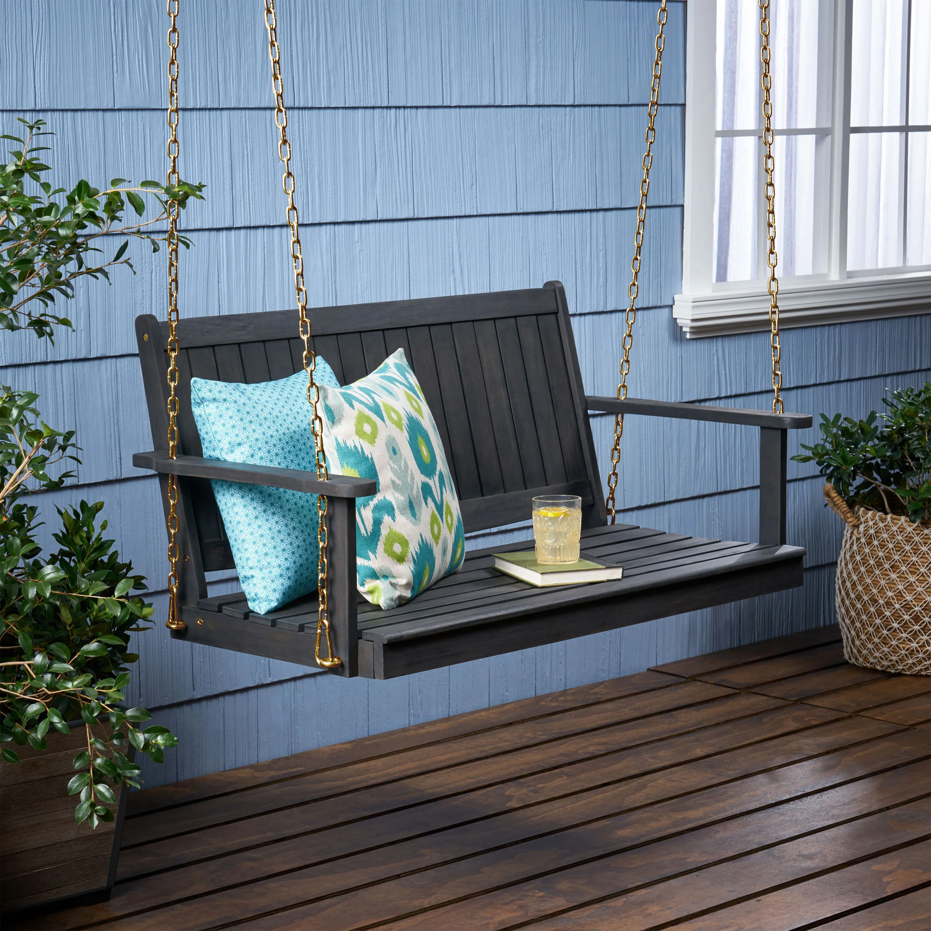 Lilith Outdoor Aacia Wood Porch Swing - furnishings