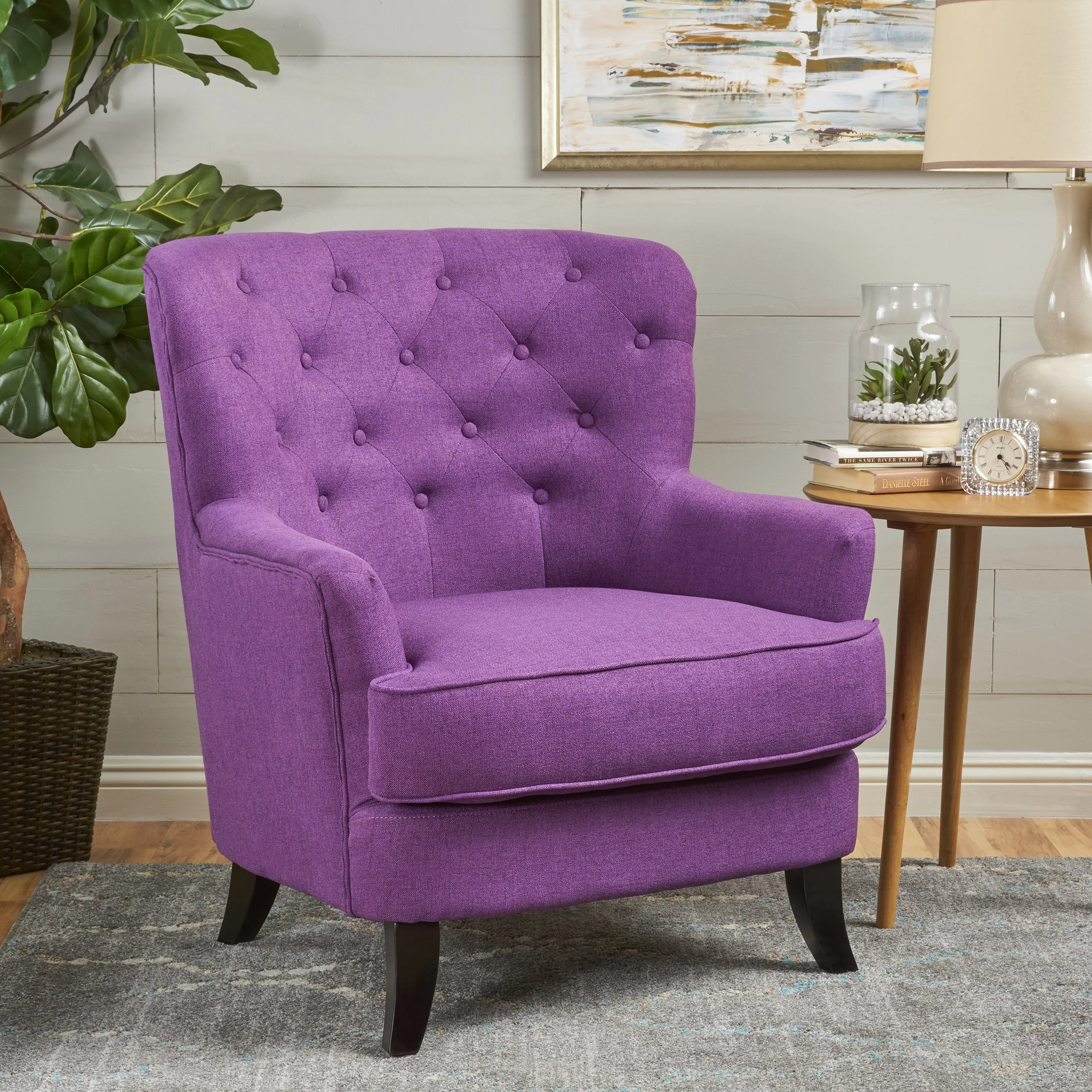 Annelia Contemporary Button Tufted Upholstered Fabric Club chair w/ Piped Edges - furnishings