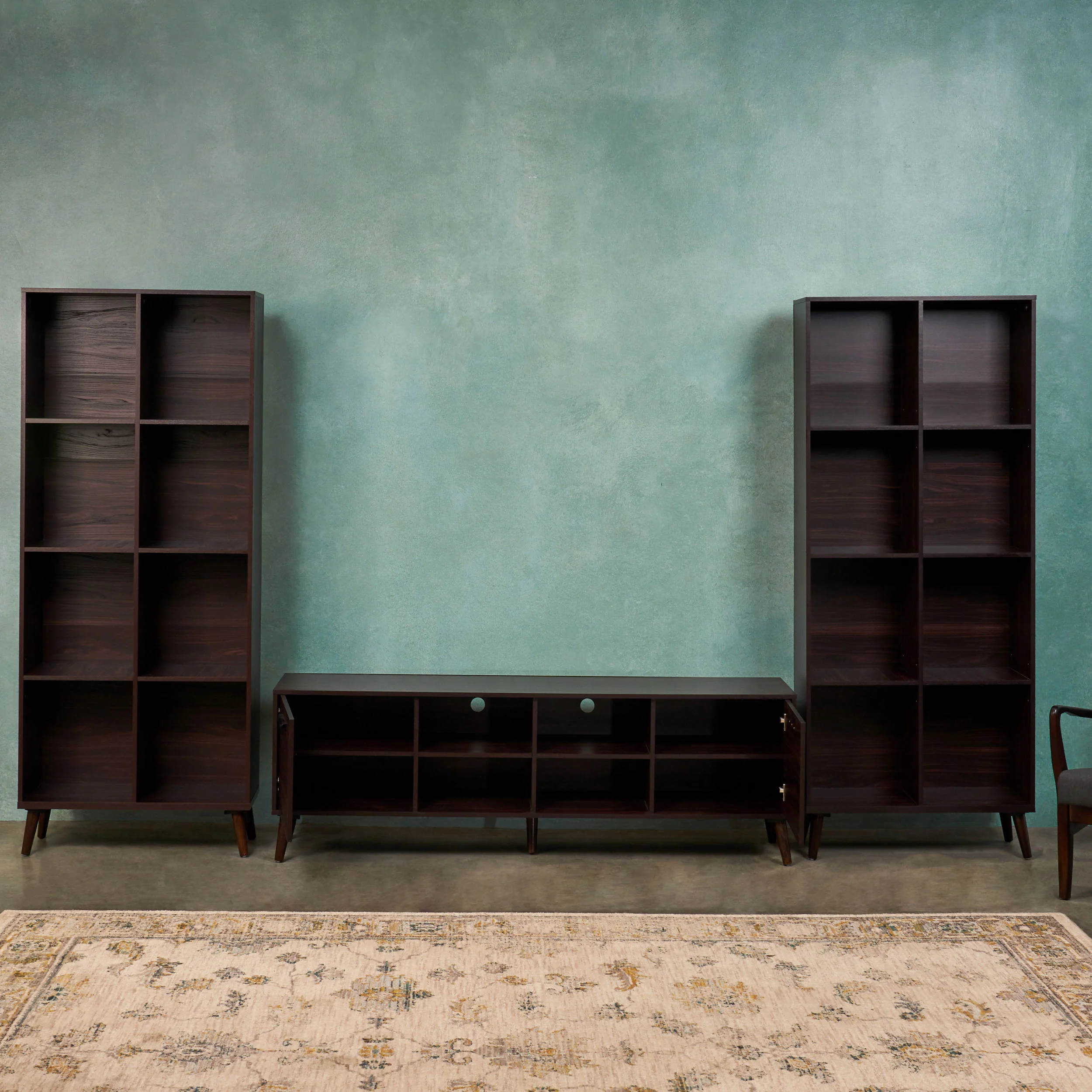 Darcy Mid Century 3 Piece TV Stand & Bookcases Set - furnishings