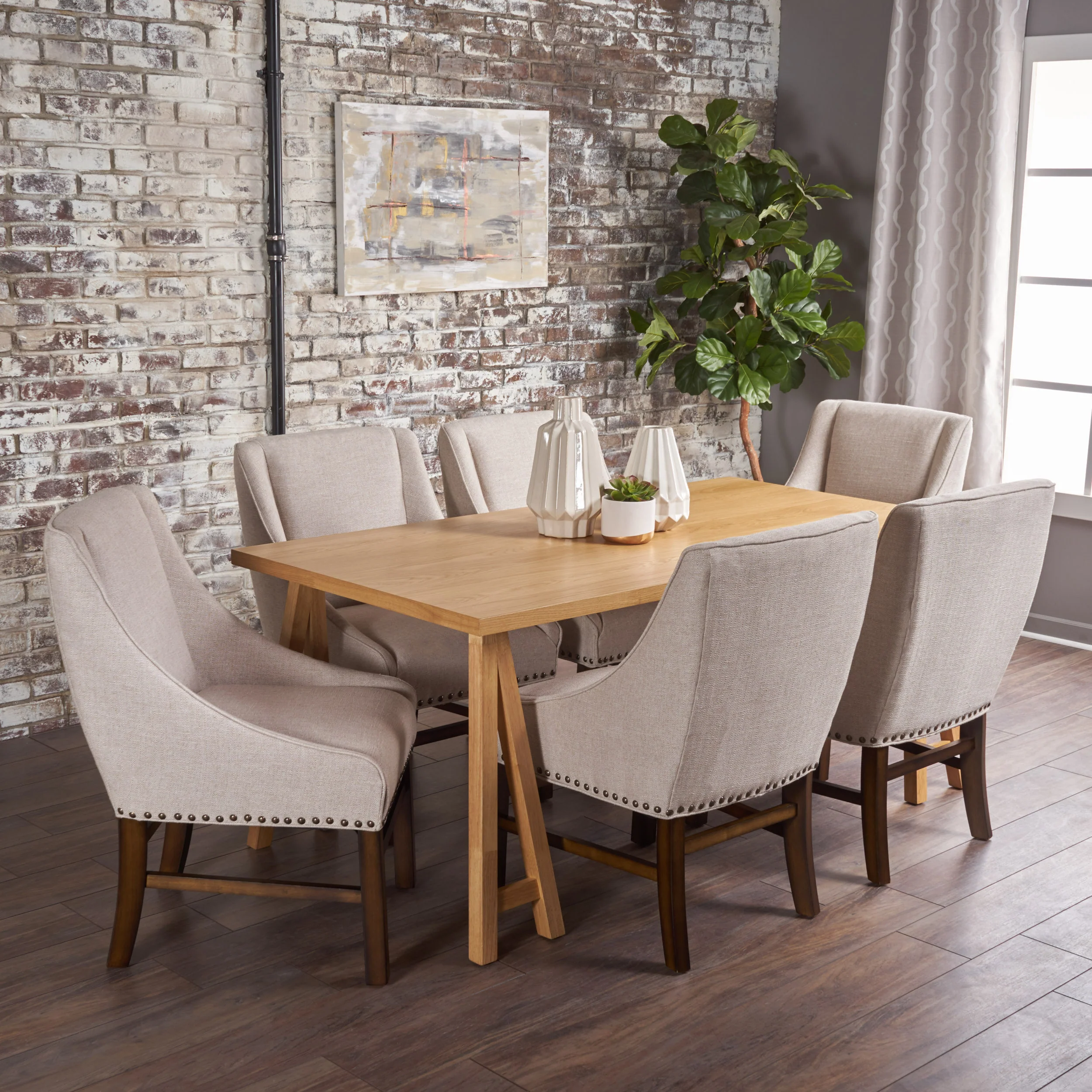 Sandor Farmhouse 7 Piece Wood Dining Set - furnishings