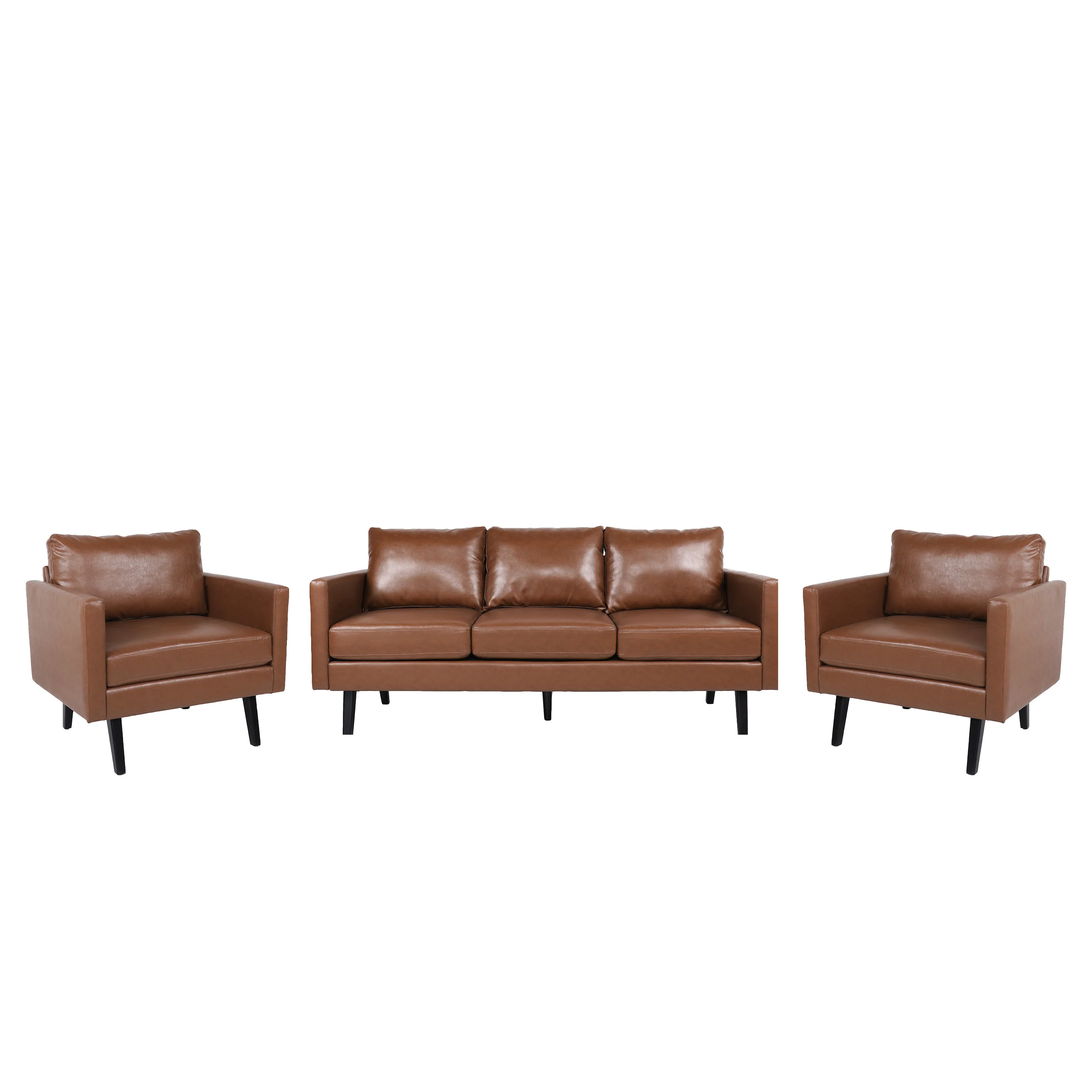 Dowd Mid Century Modern Faux Leather 3 Piece Living Room Sofa Set - furnishings