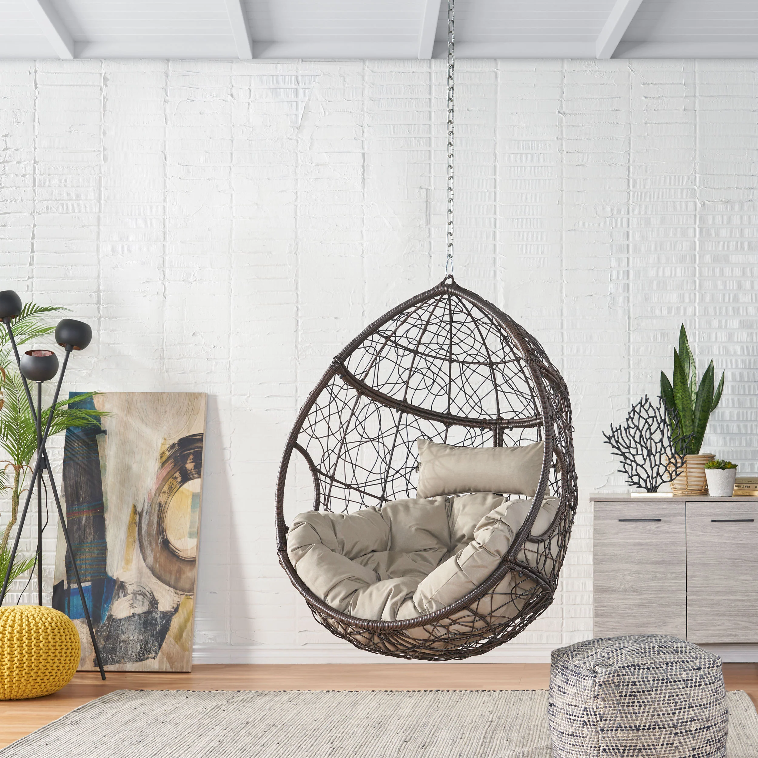 Alannah Outdoor and Indoor Wicker Hanging Chair with 8 Foot Chain (NO STAND) - furnishings