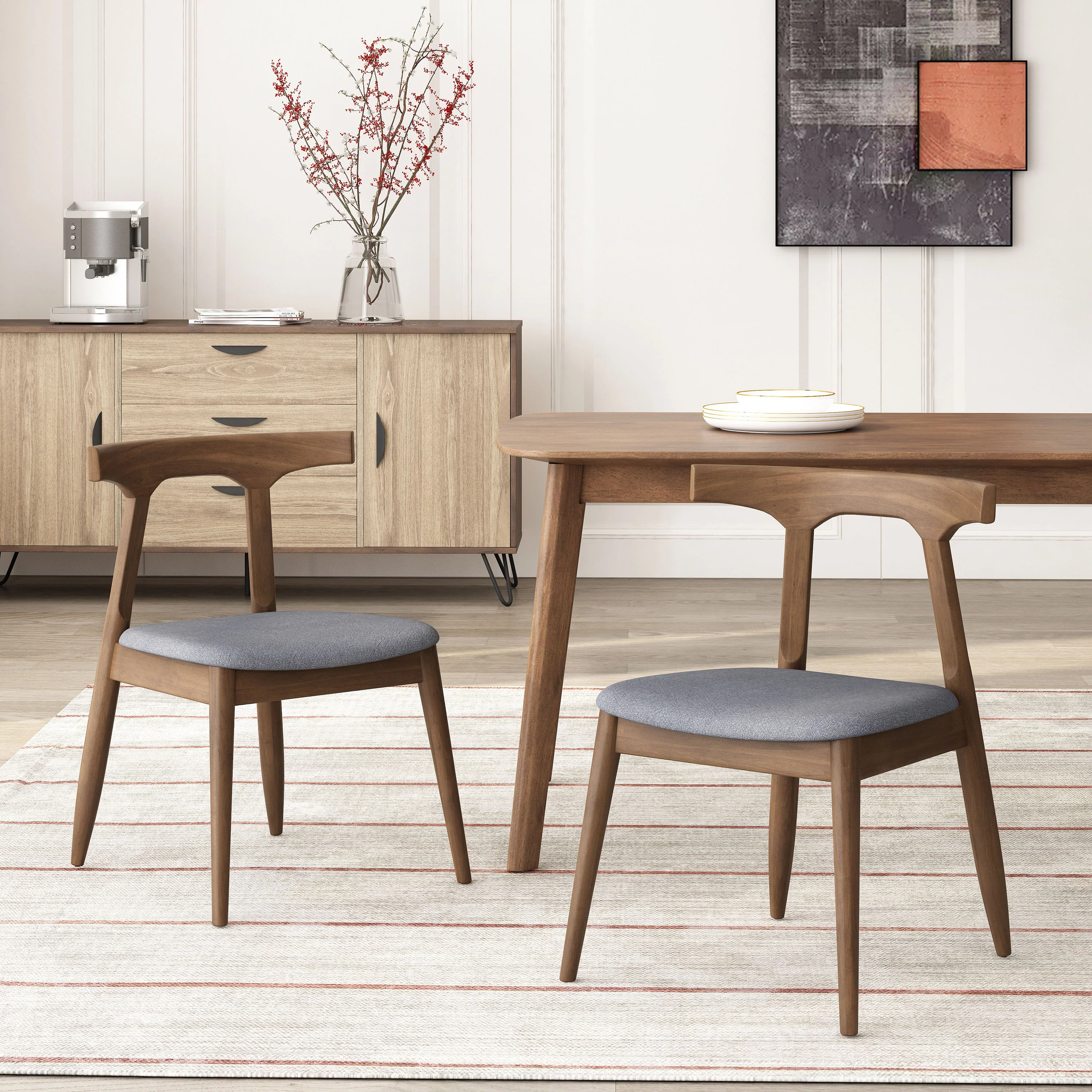 Danmore Mid Century Modern Fabric Upholstered Dining Chairs, Set of 2 - furnishings